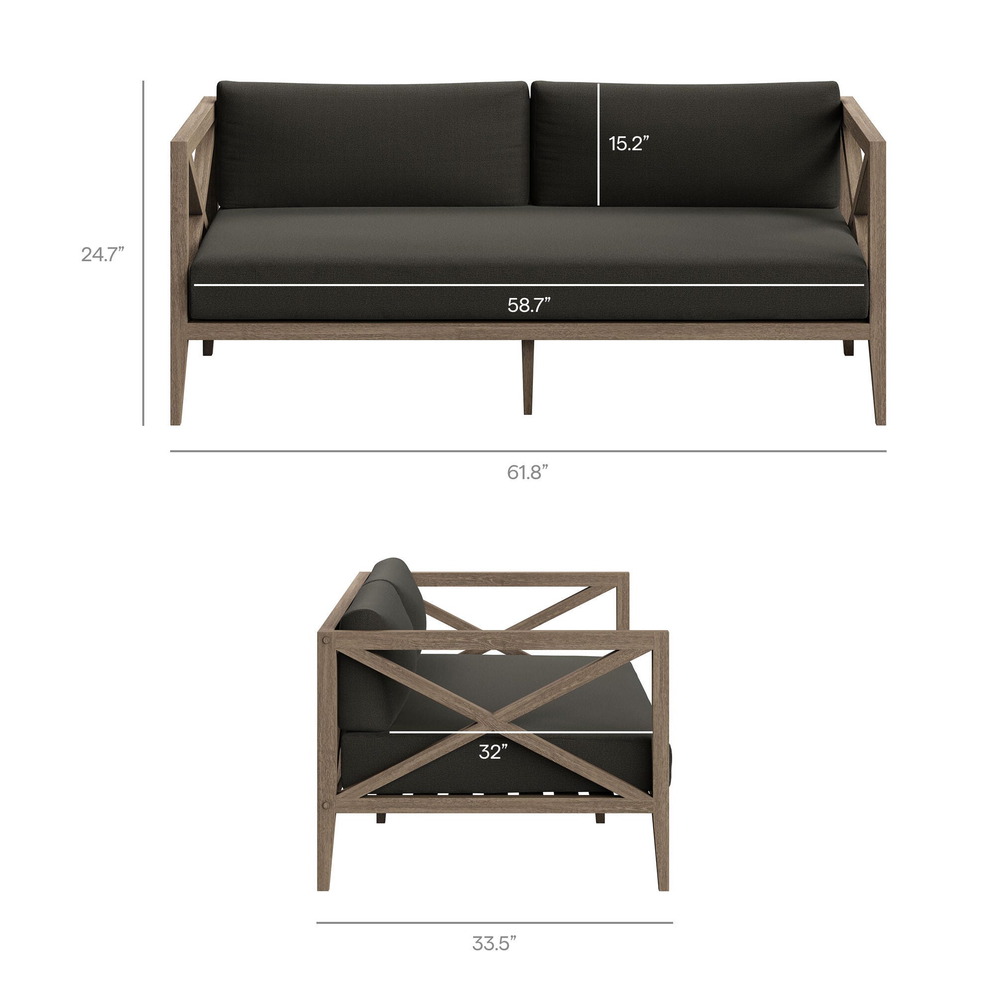 Modway Northlake Outdoor Conversation Set with Side Table, Flint Gray, large