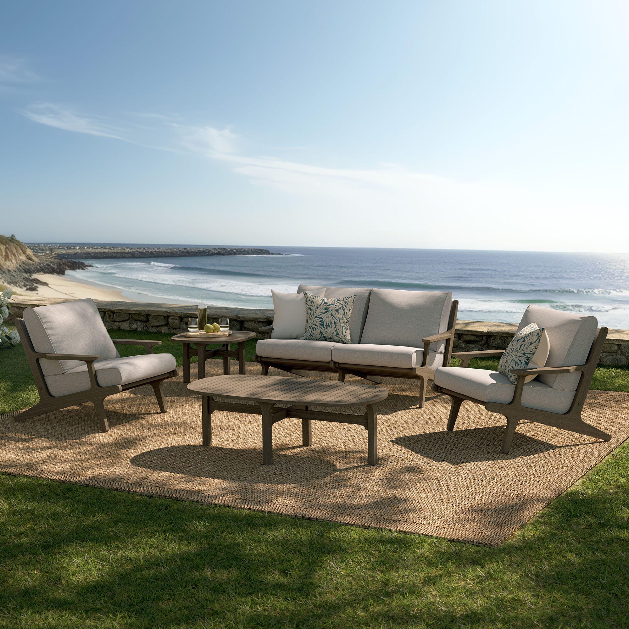 Modway Saratoga Outdoor Conversation Set, Pebble, rollover