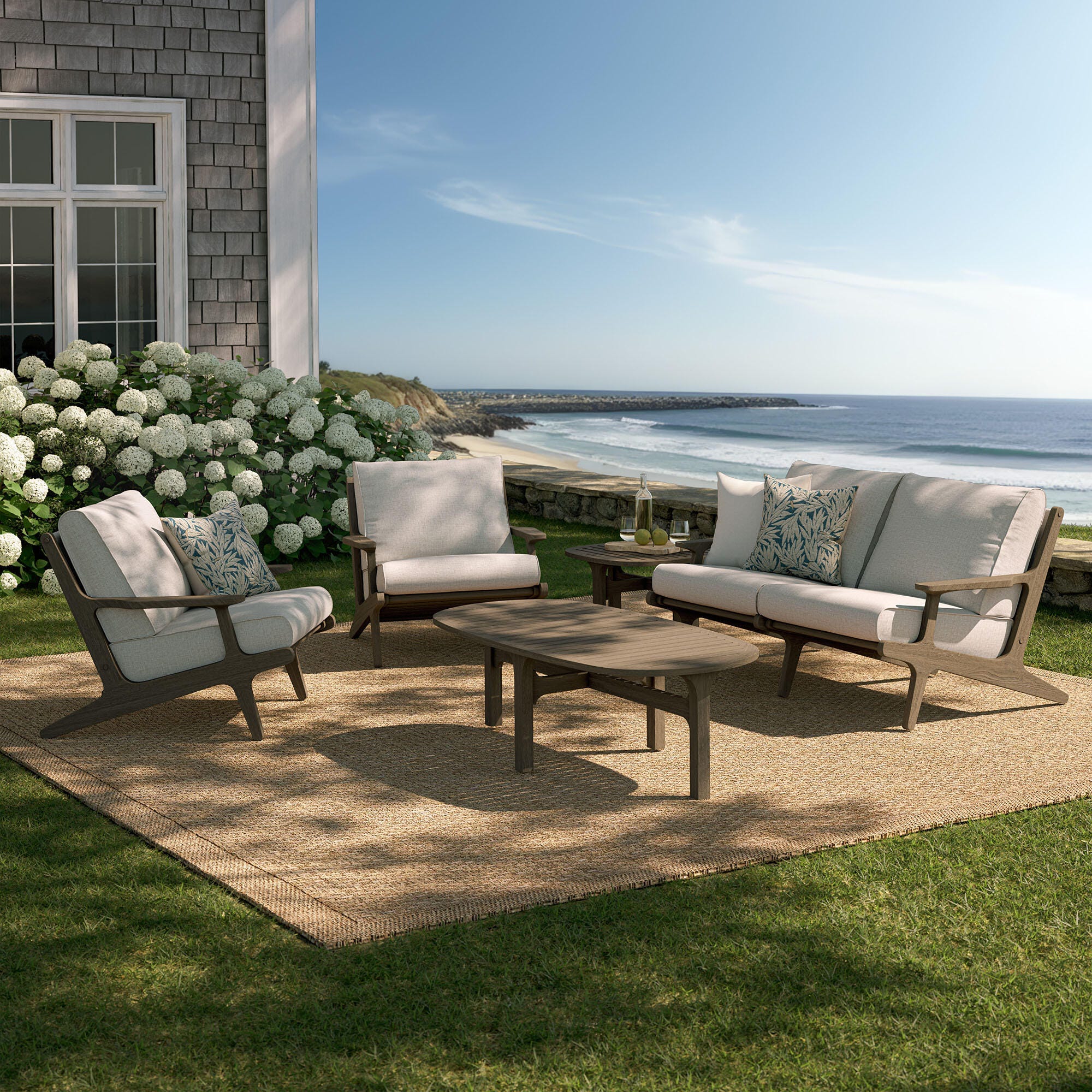 Modway Saratoga Outdoor Conversation Set, Pebble, large