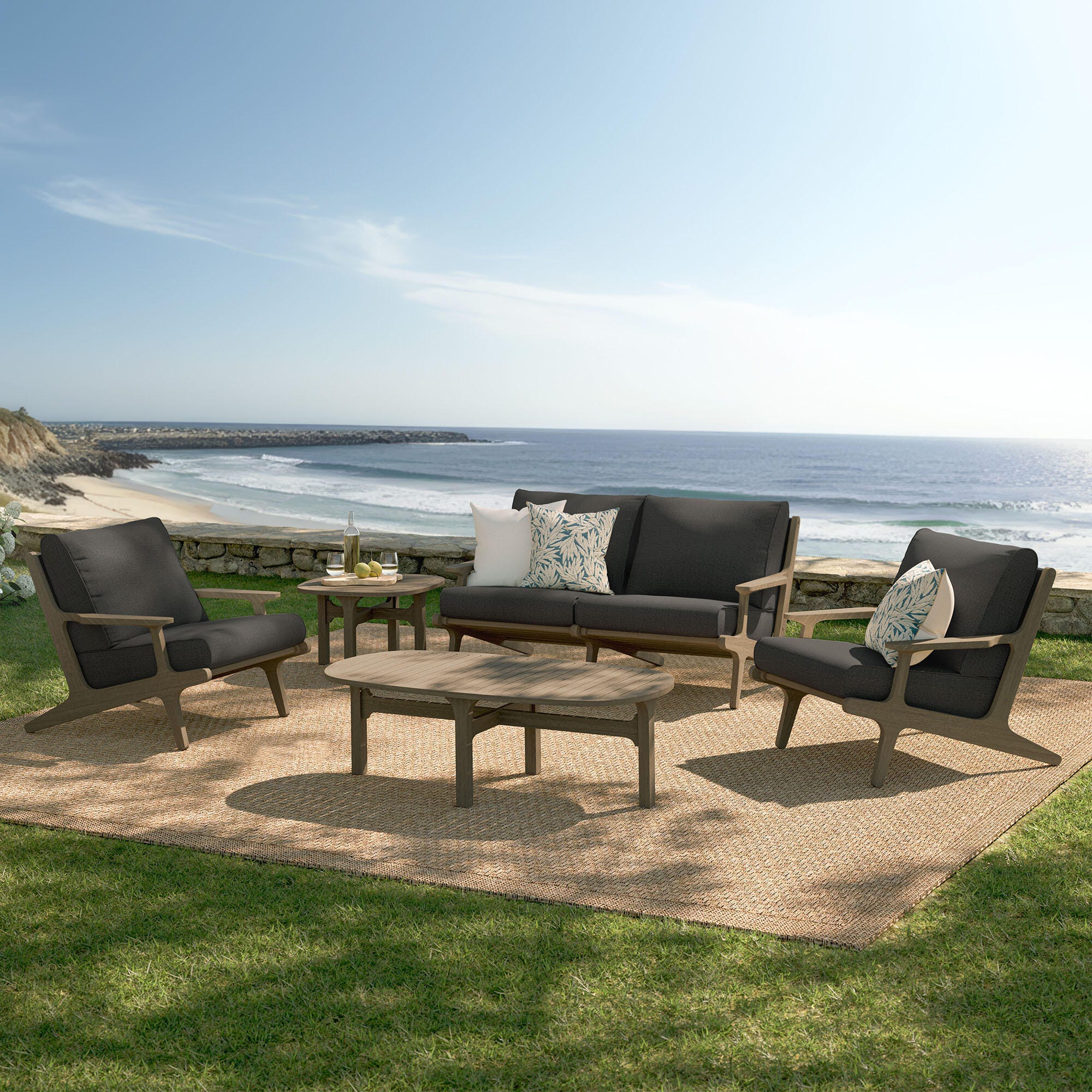 Modway Saratoga Outdoor Conversation Set, Flint Gray, large