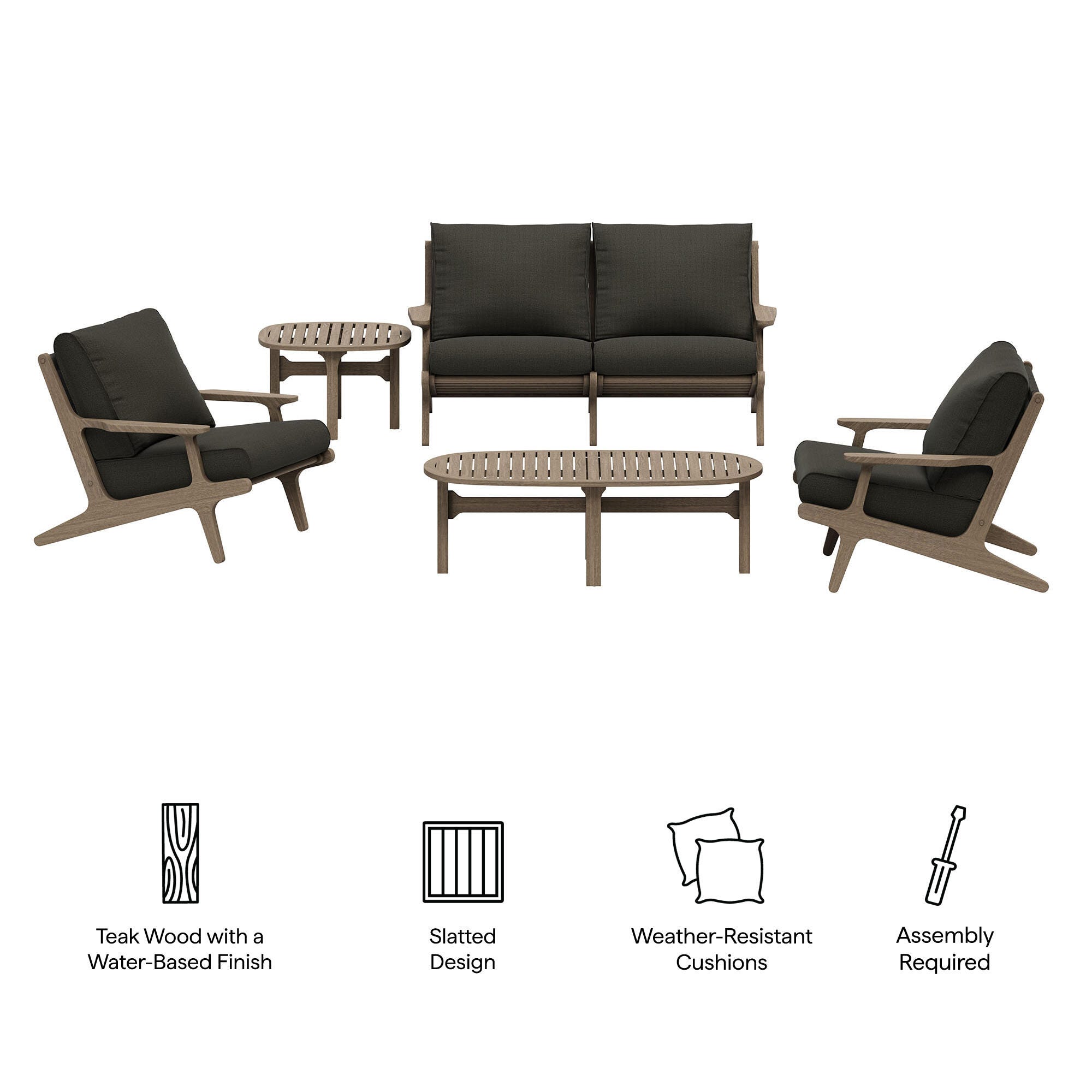 Modway Saratoga Outdoor Conversation Set, Flint Gray, large