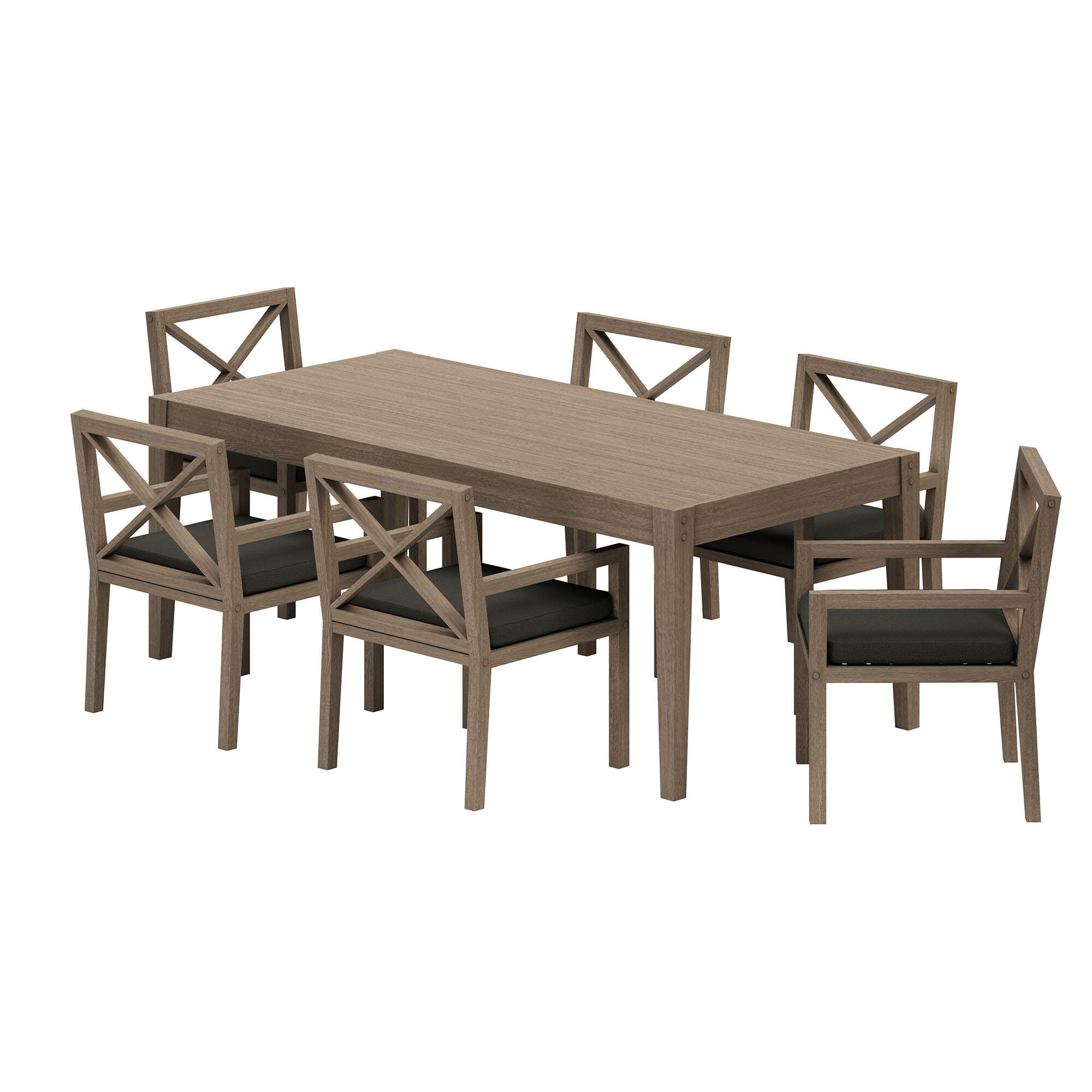 Modway Northlake Outdoor Dining Table and 6 Chairs, Flint Gray, large