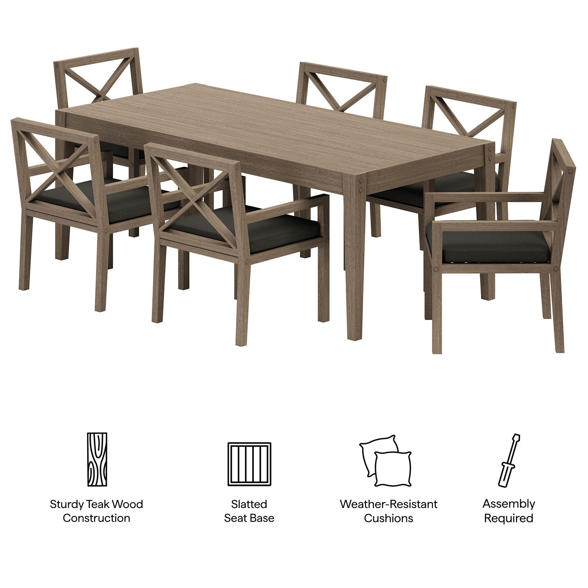Modway Northlake Outdoor Dining Table and 6 Chairs, Flint Gray, large
