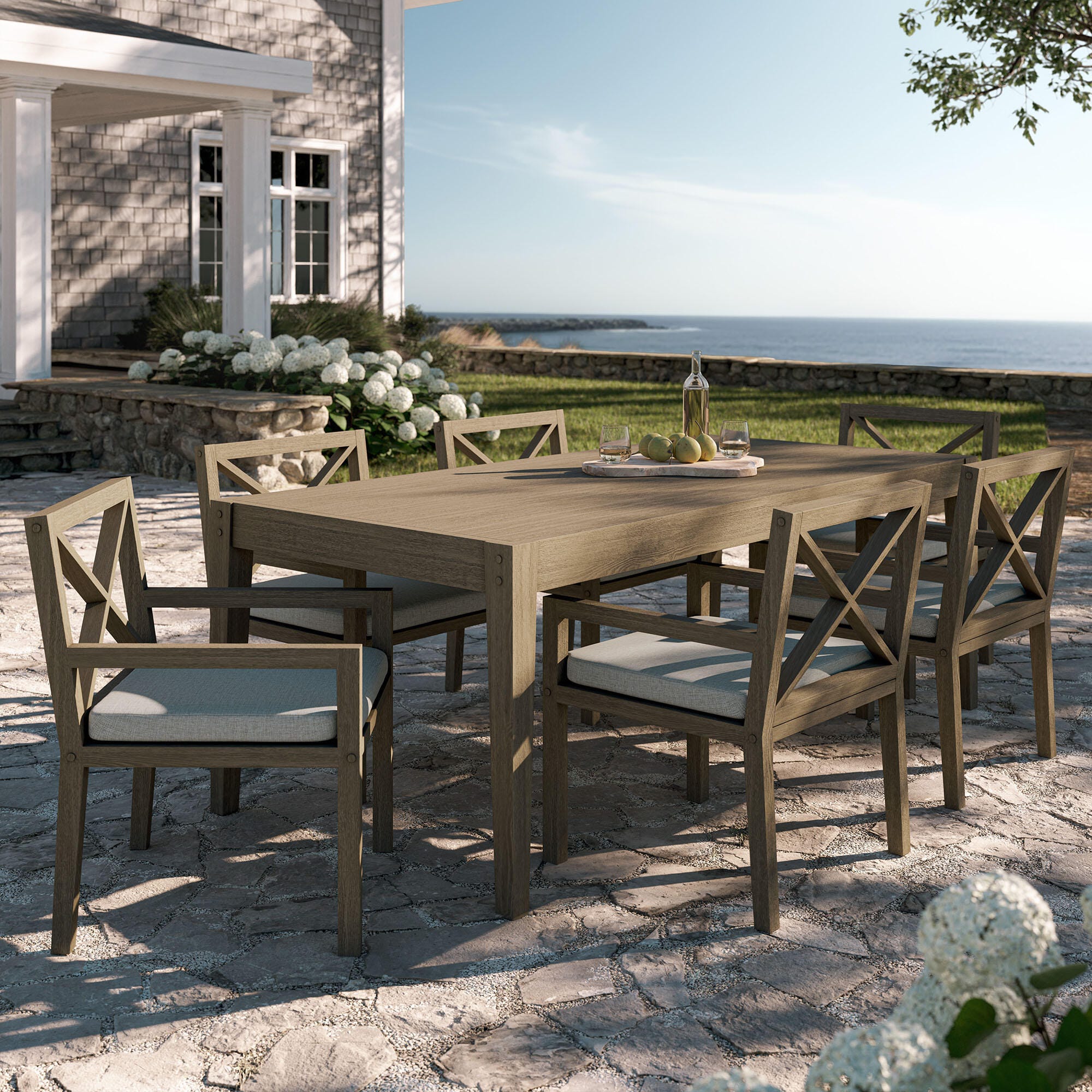 Modway Northlake Outdoor Dining Table and 6 Chairs, Pebble, rollover