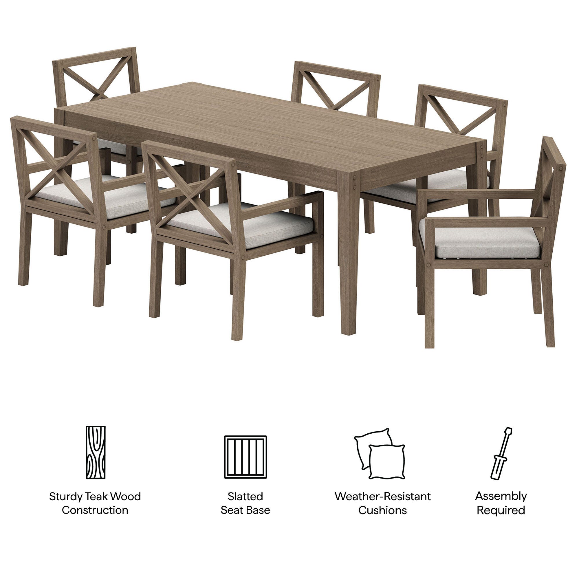 Modway Northlake Outdoor Dining Table and 6 Chairs, Pebble, large