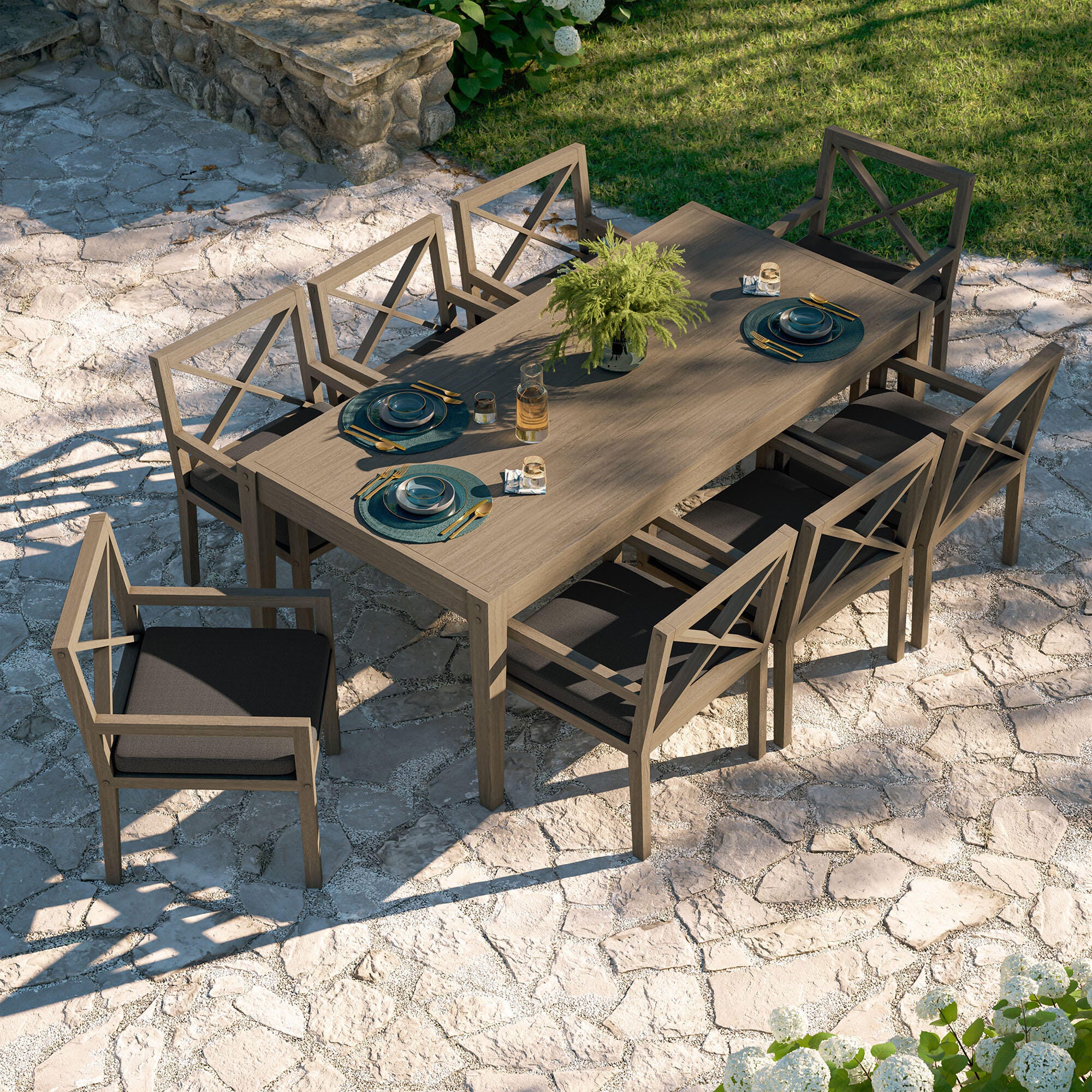 Modway Northlake Outdoor Dining Table and 8 Chairs, Flint Gray, rollover