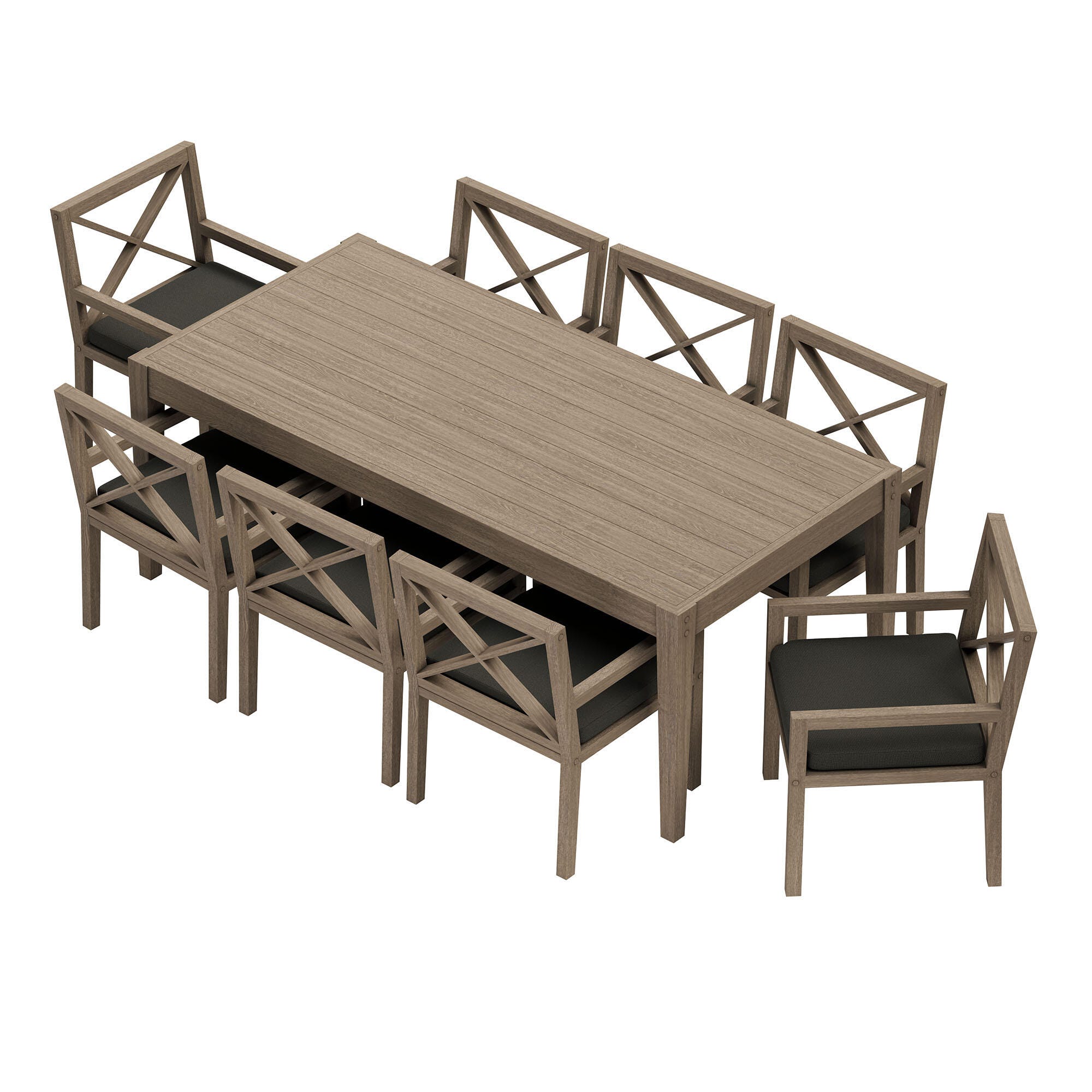 Modway Northlake Outdoor Dining Table and 8 Chairs, Flint Gray, large
