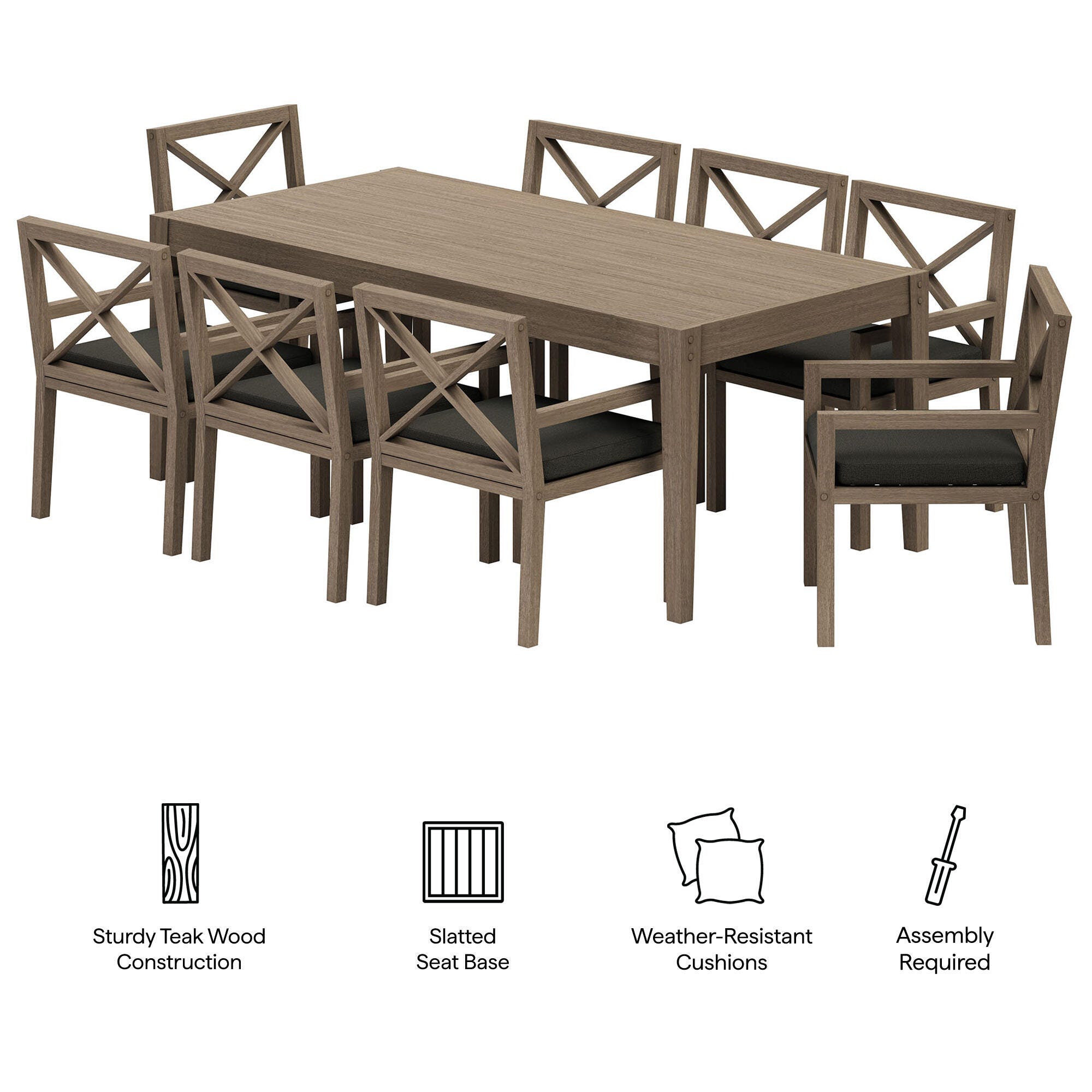 Modway Northlake Outdoor Dining Table and 8 Chairs, Flint Gray, large