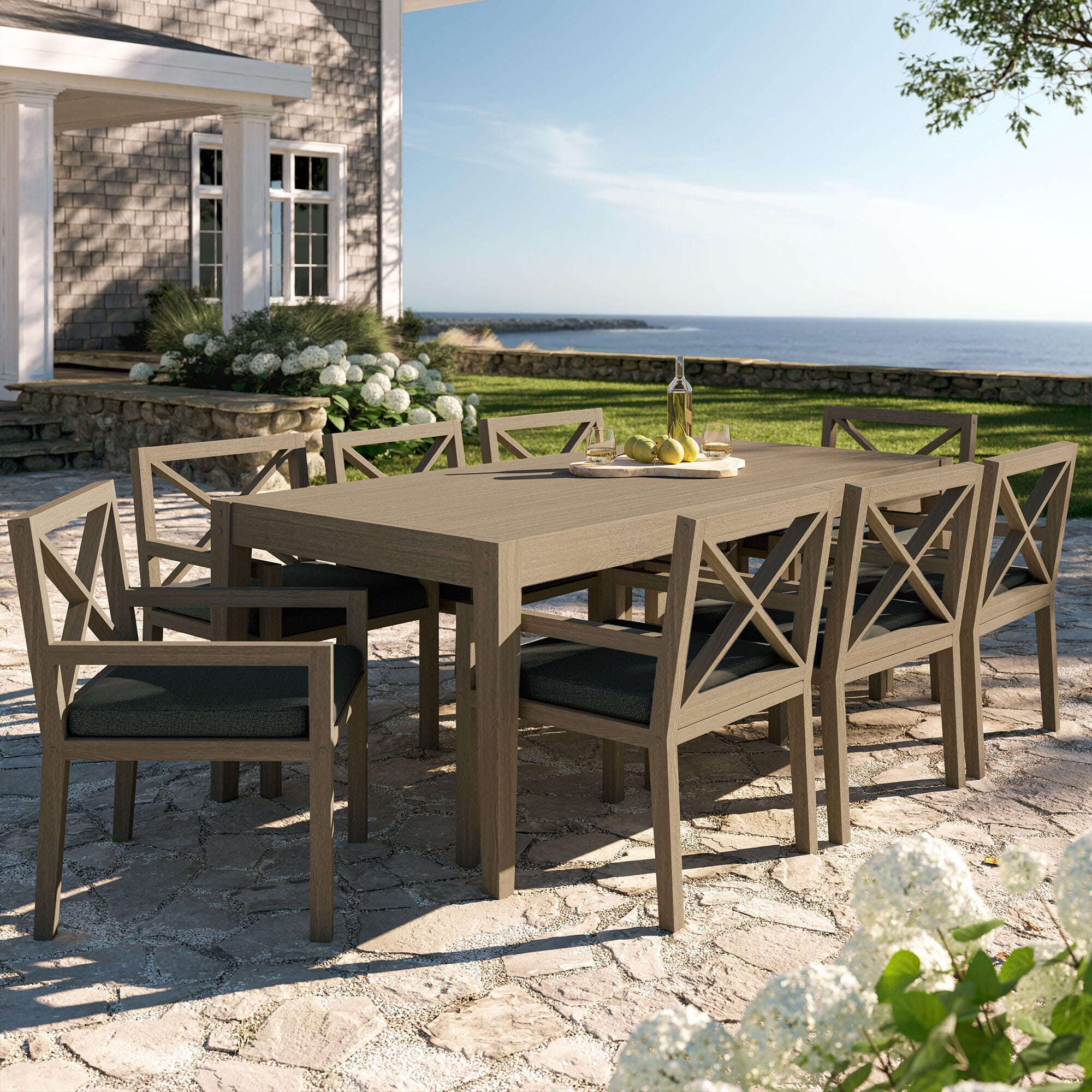 Modway Northlake Outdoor Dining Table and 8 Chairs, Flint Gray, large