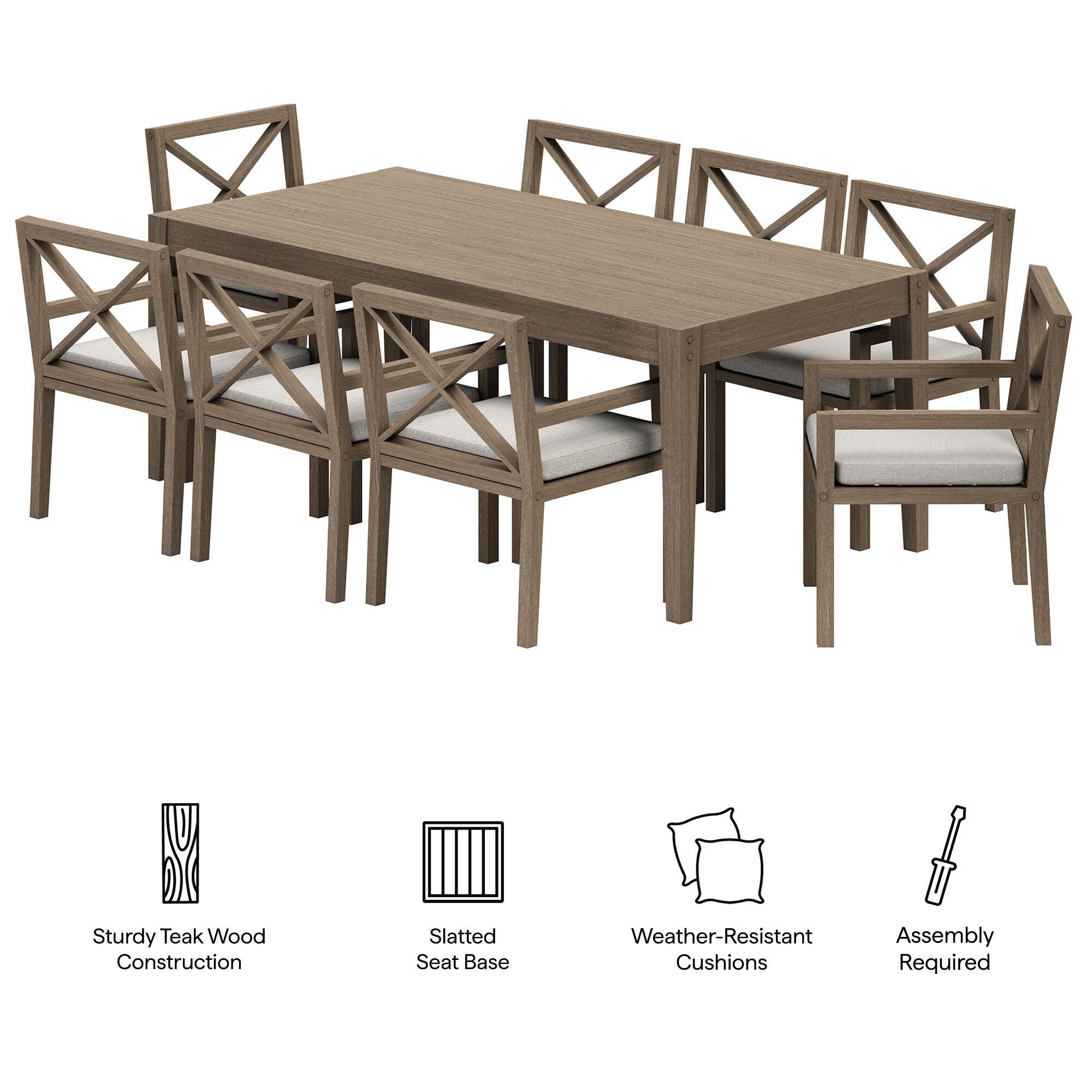 Modway Northlake Outdoor Dining Table and 8 Chairs, Pebble, large