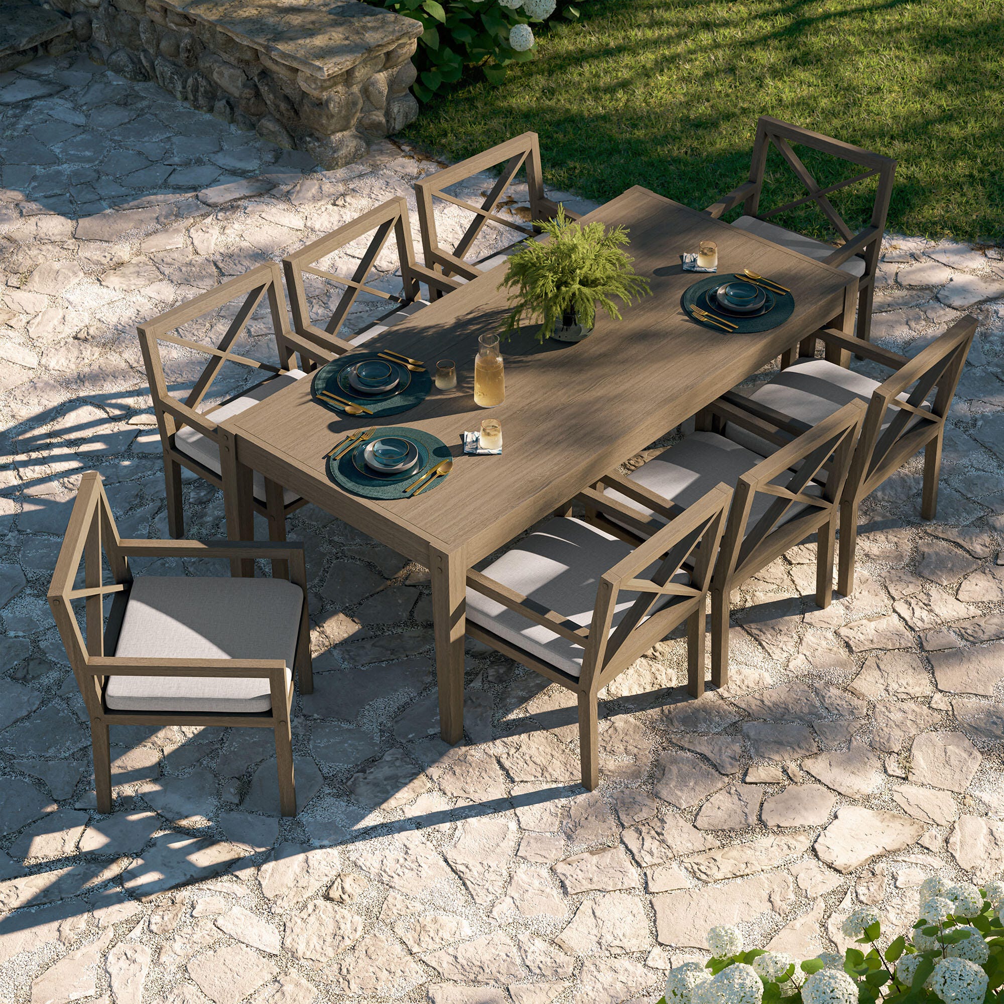 Modway Northlake Outdoor Dining Table and 8 Chairs, Pebble, large