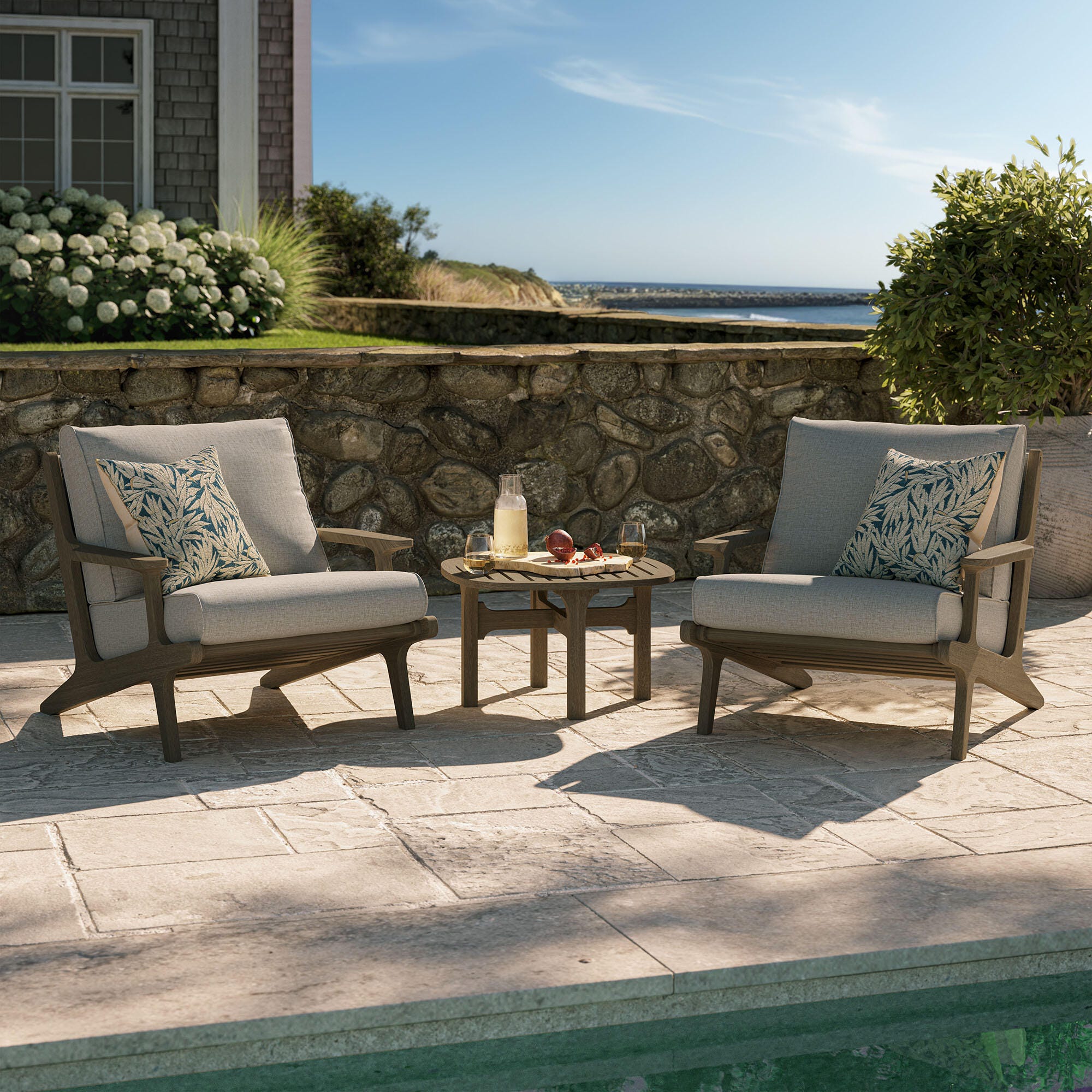 Modway Saratoga Outdoor 2 Lounge Chair and Side Table, Pebble, rollover