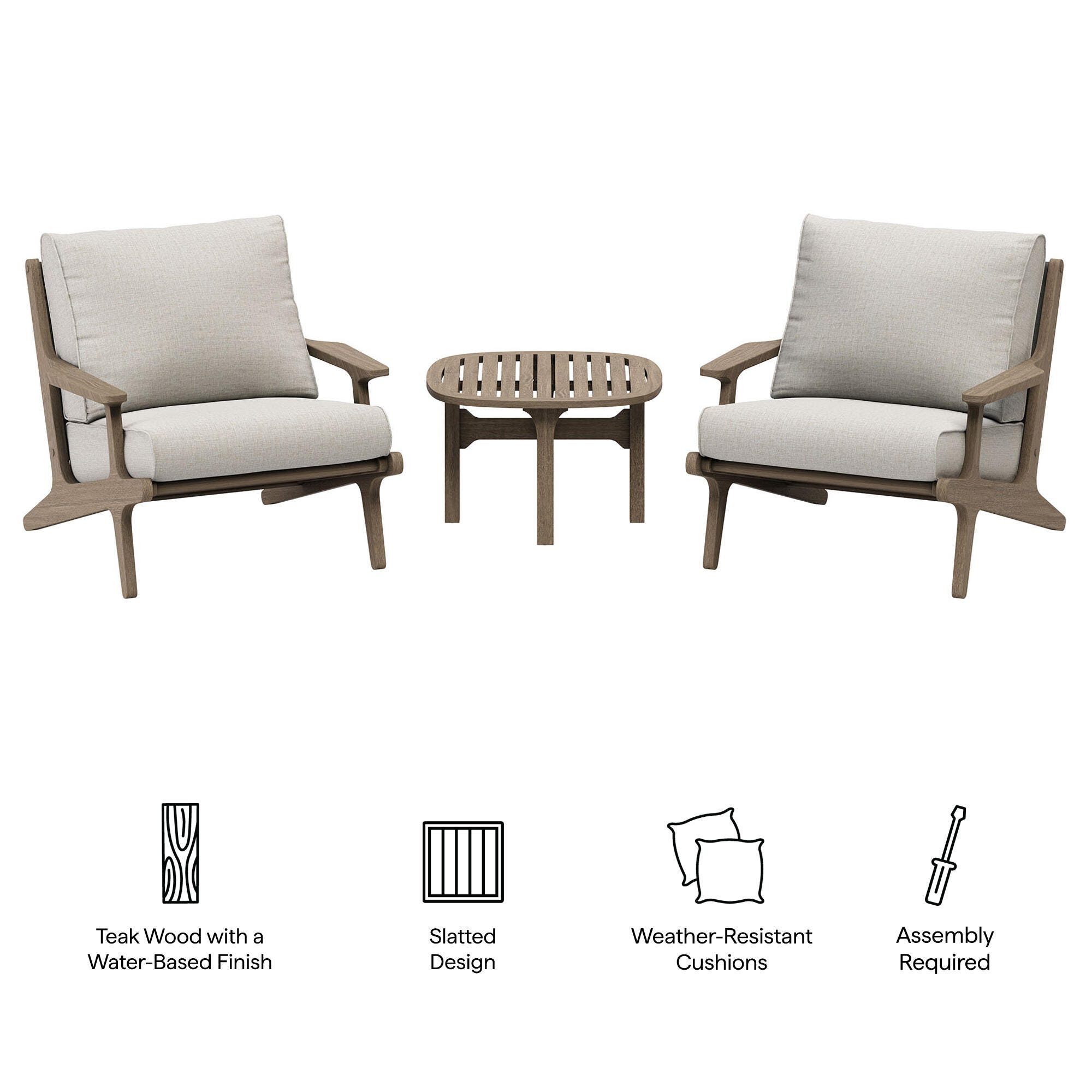 Modway Saratoga Outdoor 2 Lounge Chair and Side Table, Pebble, large