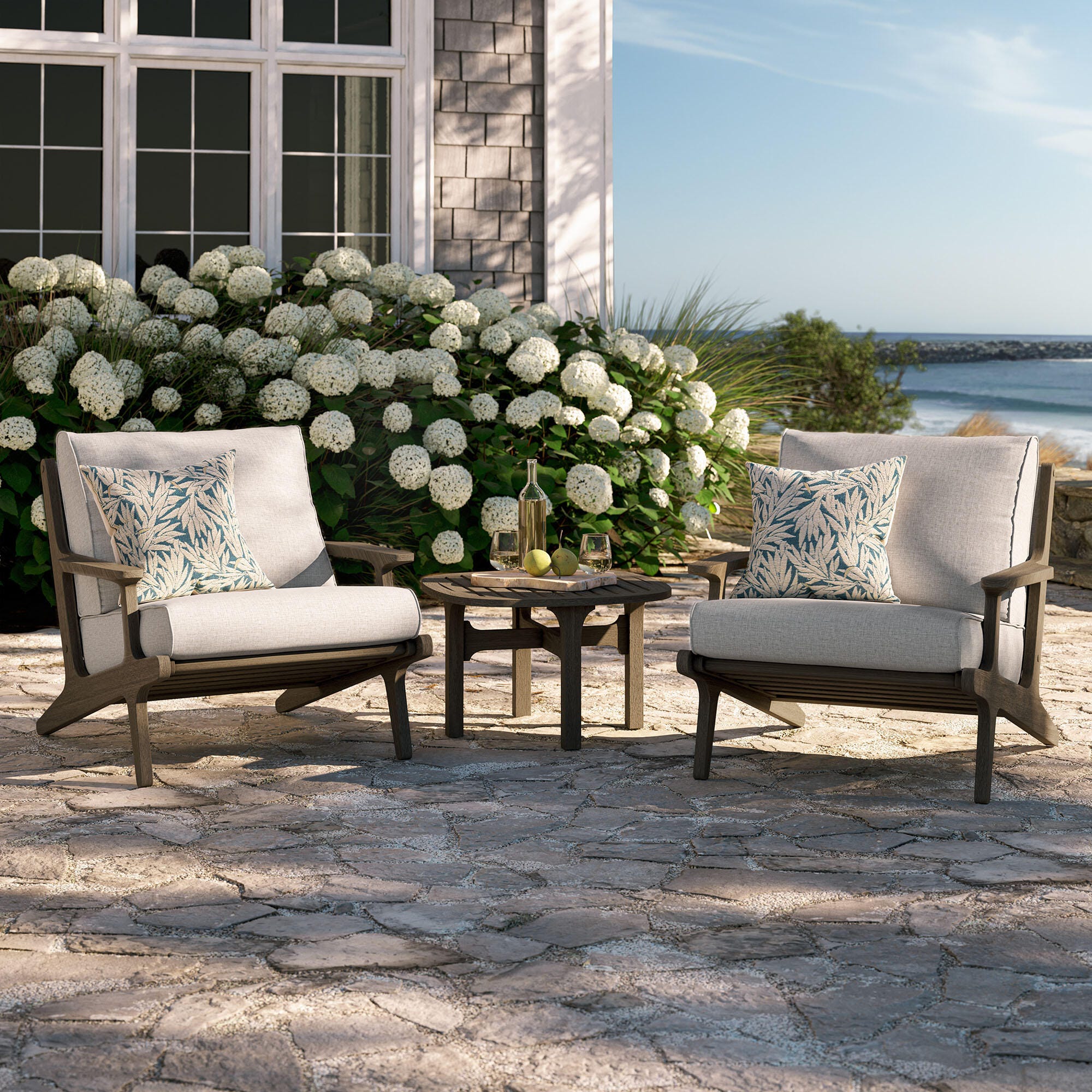 Modway Saratoga Outdoor 2 Lounge Chair and Side Table, Pebble, large