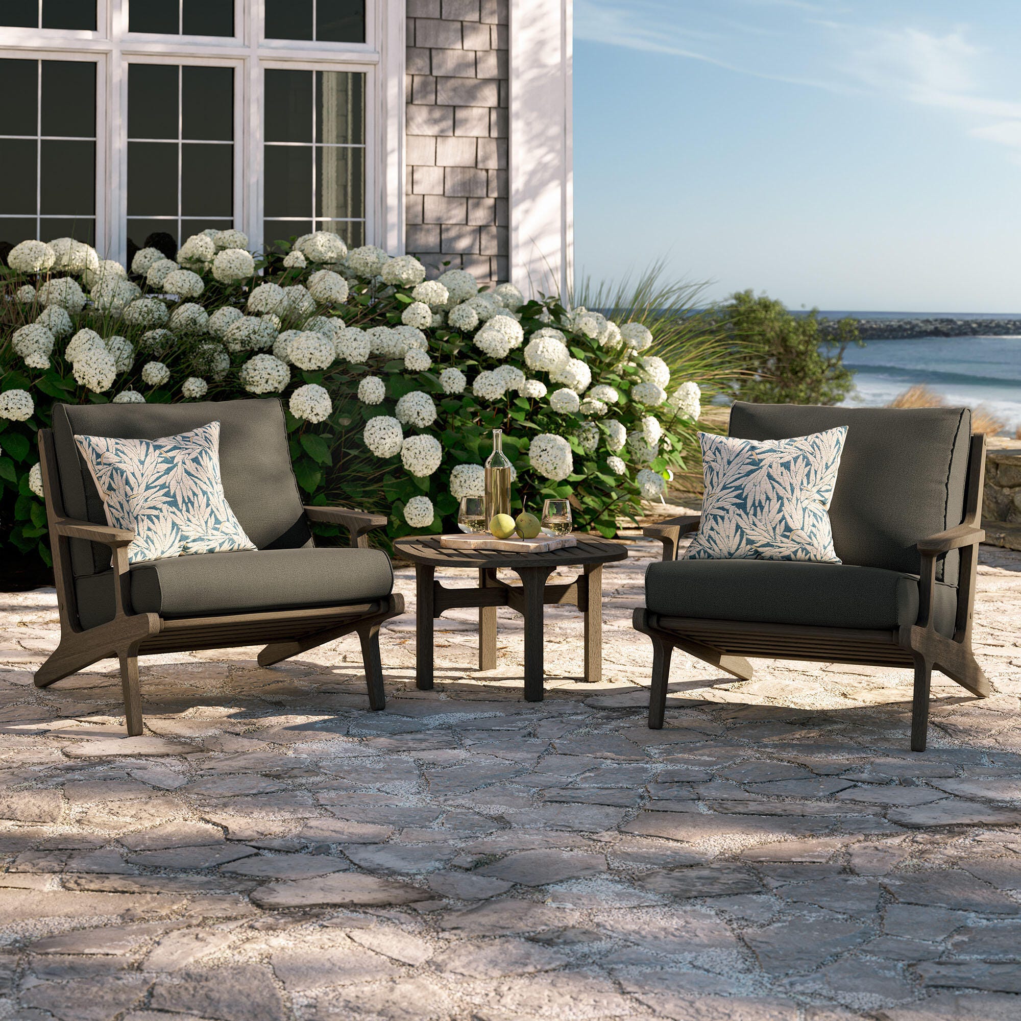 Modway Saratoga Outdoor 2 Lounge Chair and Side Table, Flint Gray, rollover