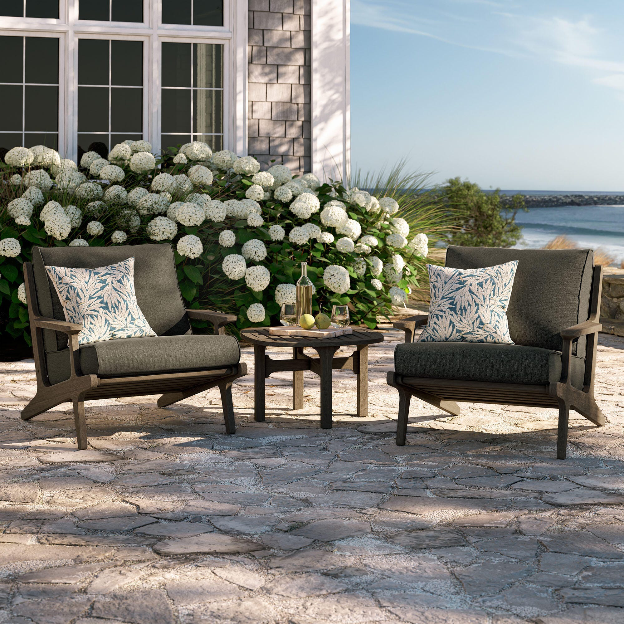 Modway Saratoga Outdoor 2 Lounge Chair and Side Table, Flint Gray, large