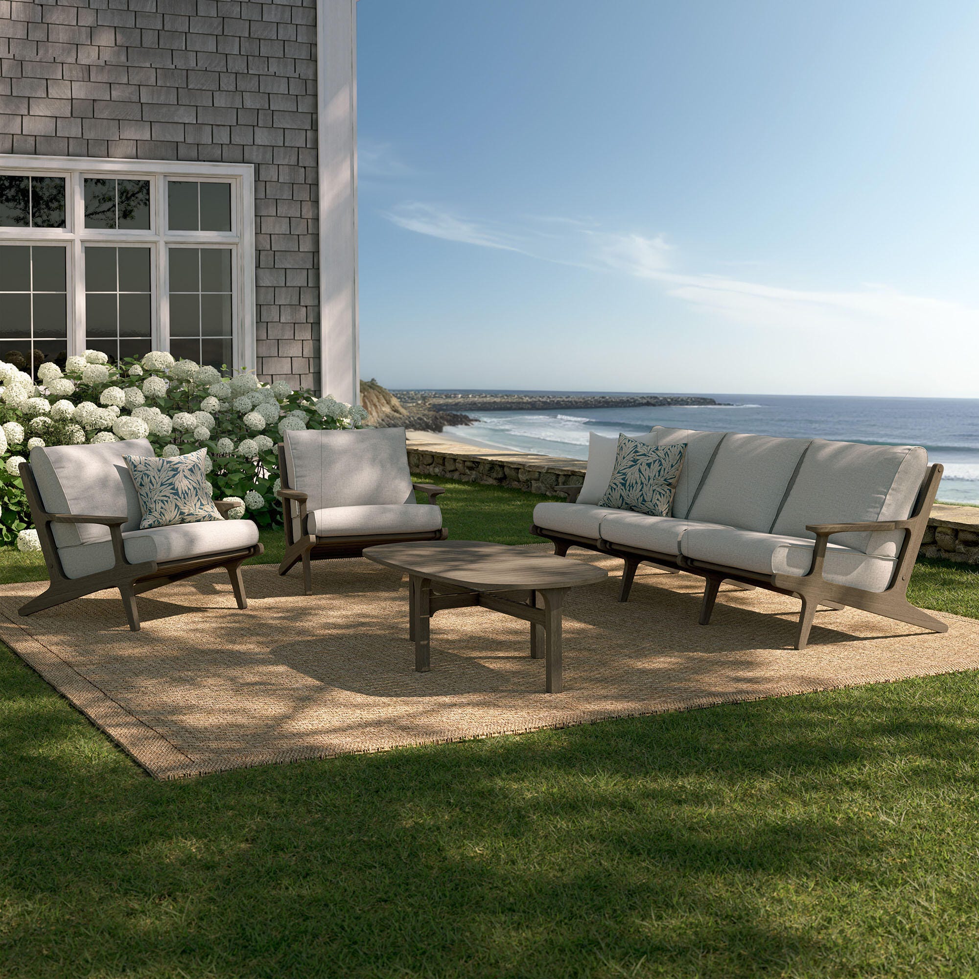 Modway Saratoga Outdoor Sofa and 2 Chairs with Coffee Table, Pebble, rollover