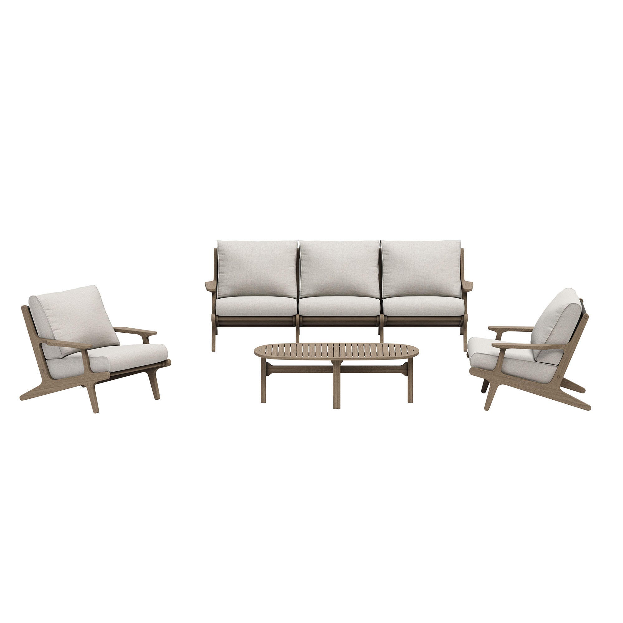 Modway Saratoga Outdoor Sofa and 2 Chairs with Coffee Table, Pebble, large