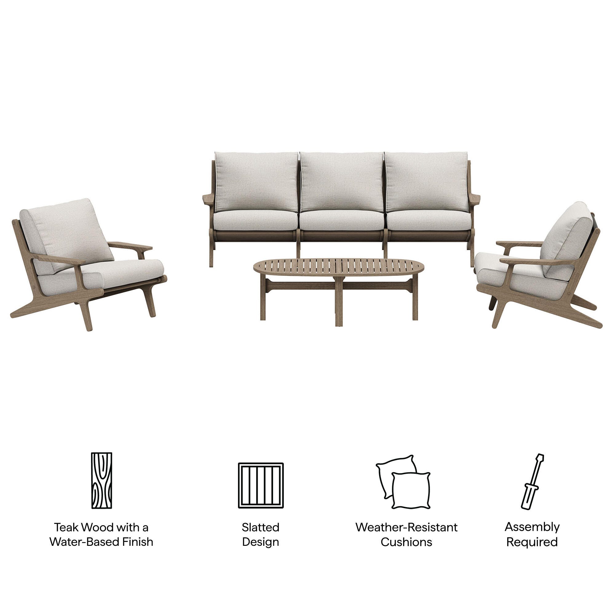 Modway Saratoga Outdoor Sofa and 2 Chairs with Coffee Table, Pebble, large
