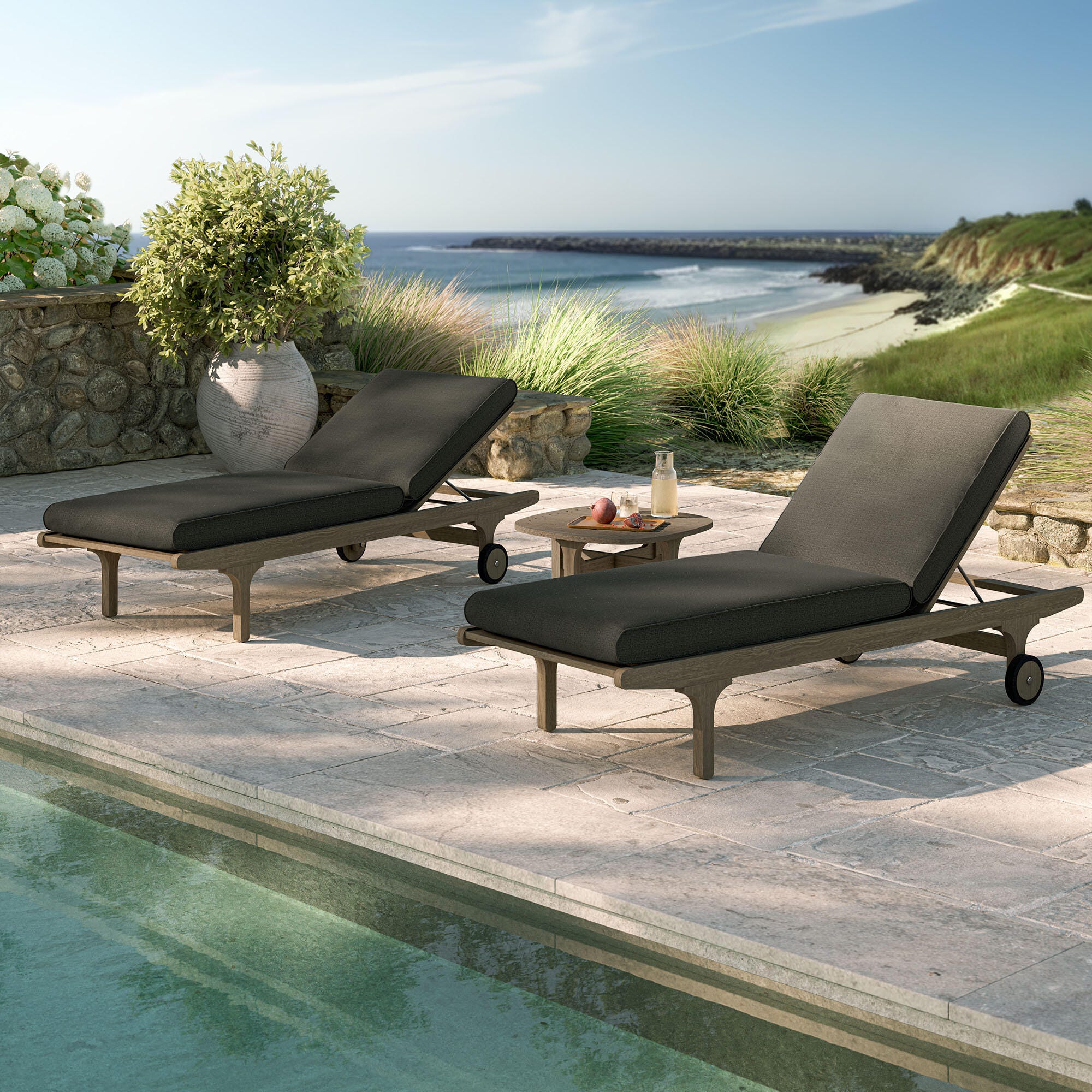 Modway Saratoga Outdoor 2 Chaise Lounge and Side Table, Flint Gray, rollover