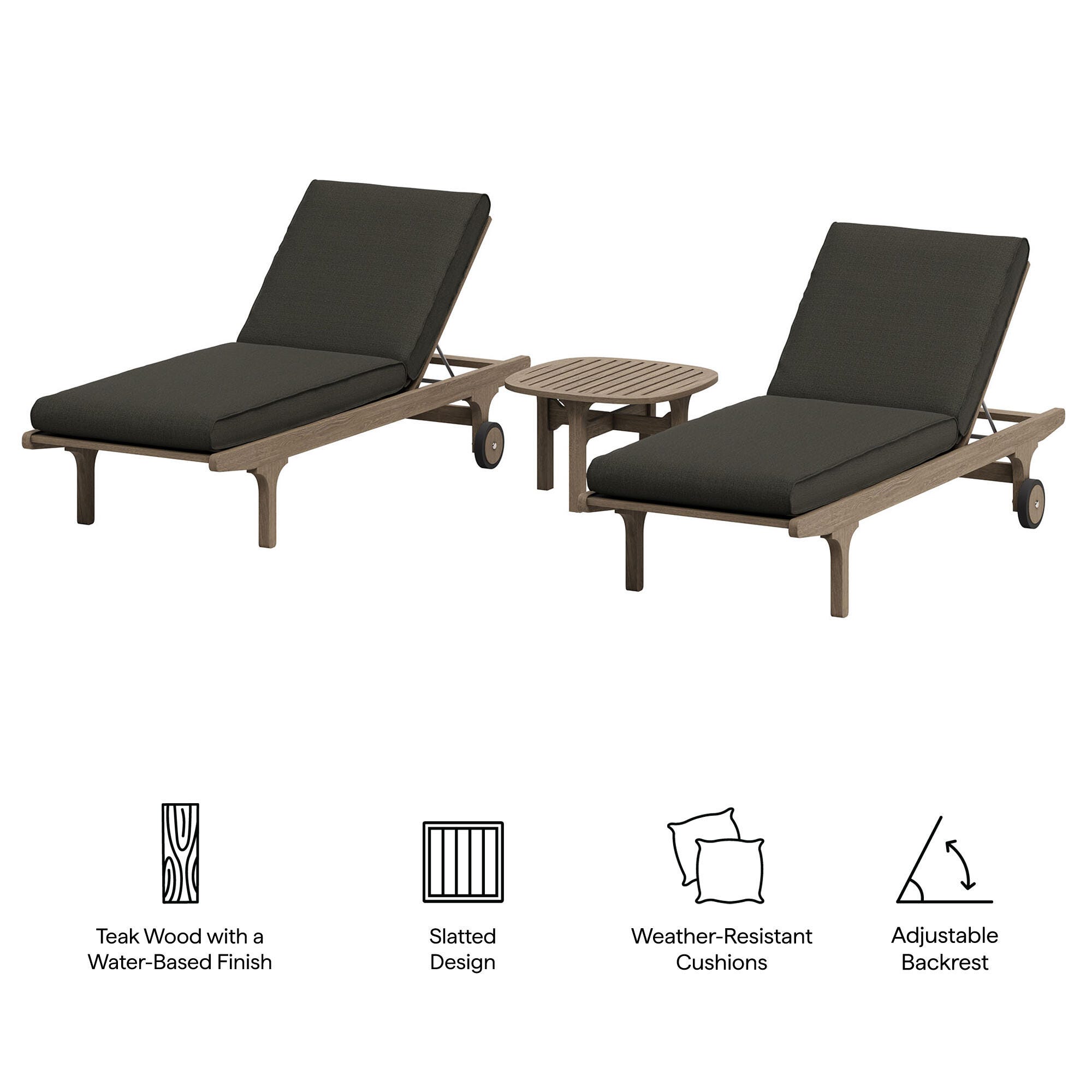 Modway Saratoga Outdoor 2 Chaise Lounge and Side Table, Flint Gray, large