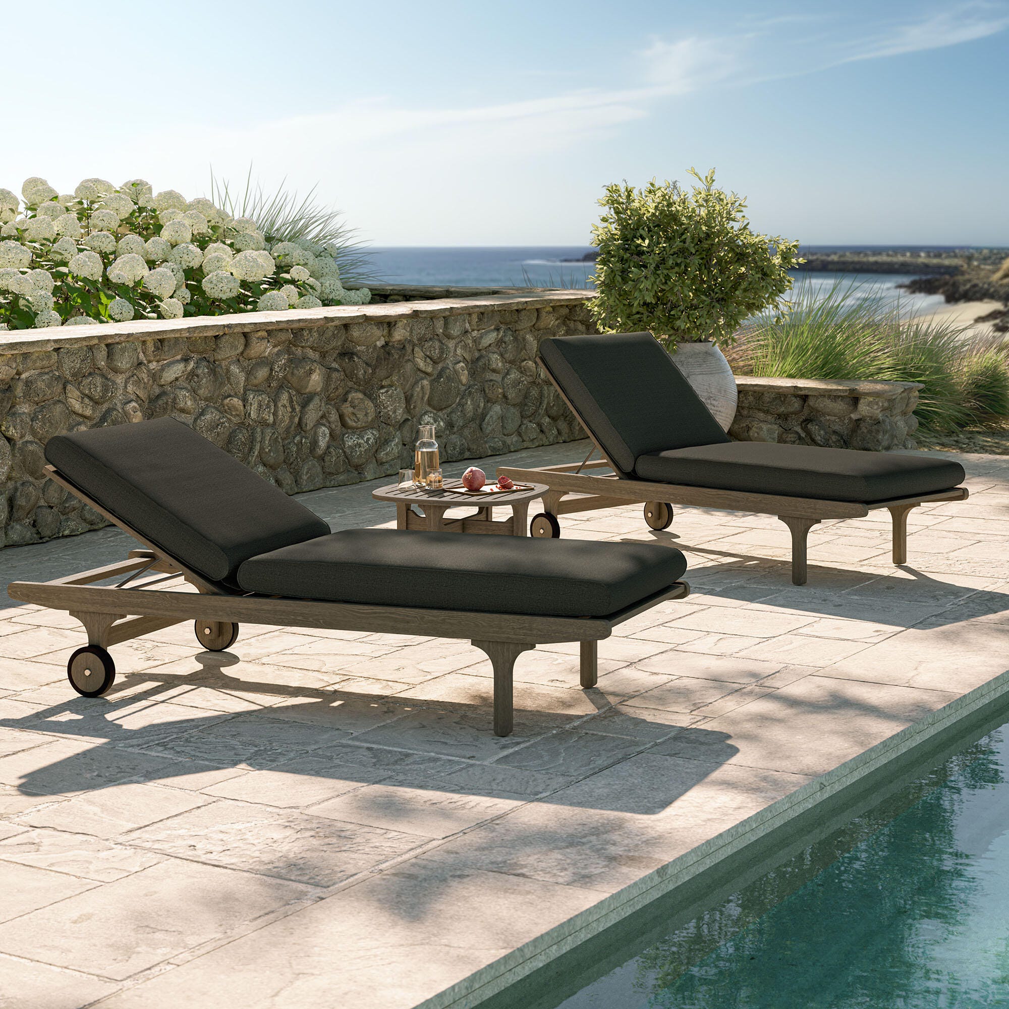 Modway Saratoga Outdoor 2 Chaise Lounge and Side Table, Flint Gray, large