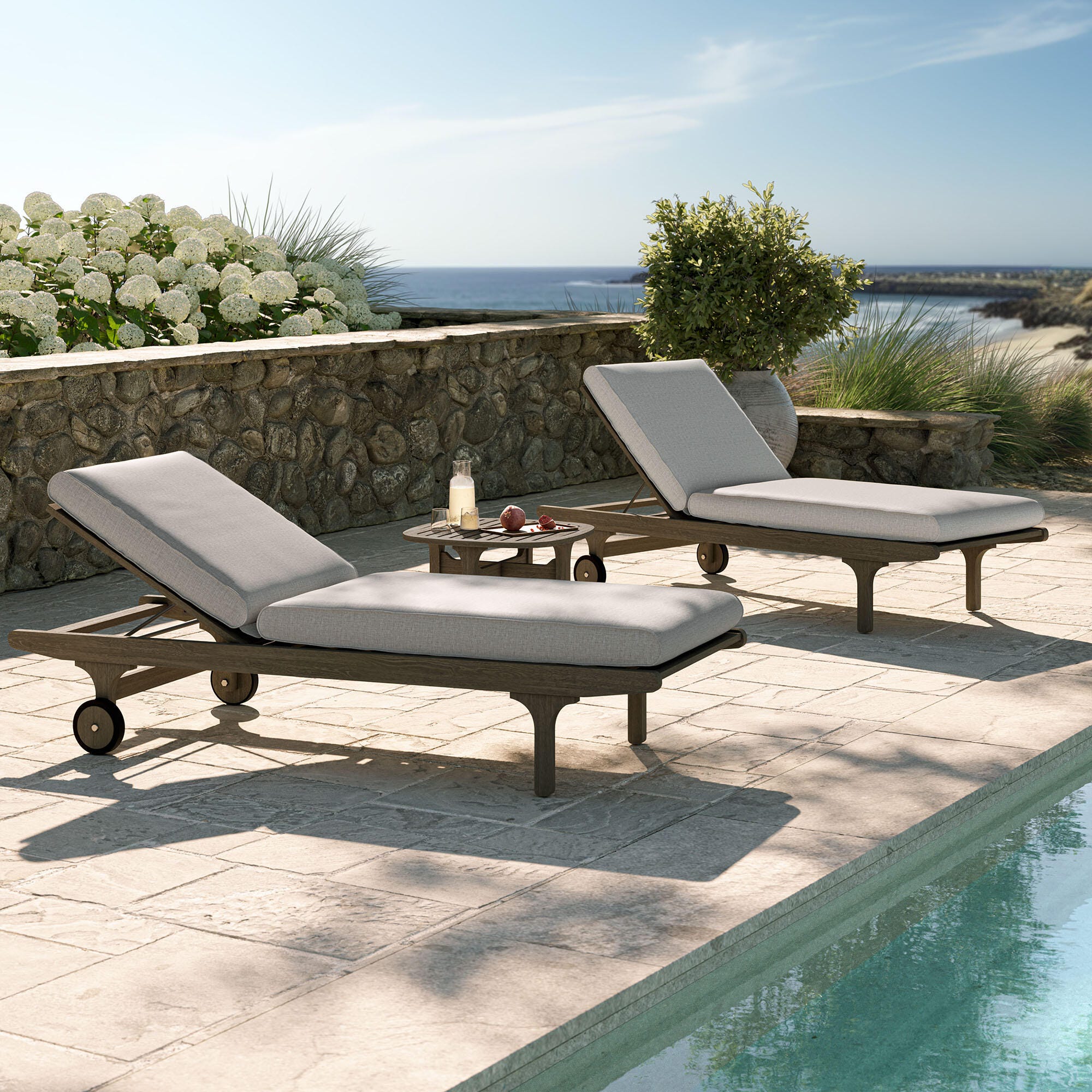 Modway Saratoga Outdoor 2 Chaise Lounge and Side Table, Pebble, rollover