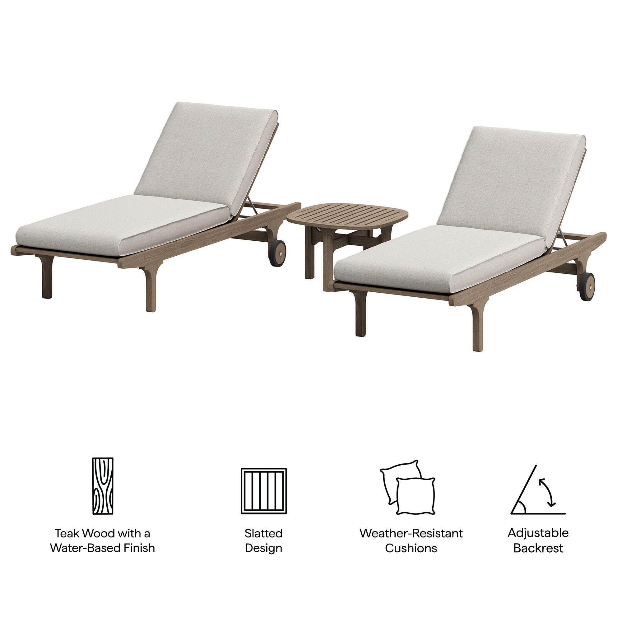 Modway Saratoga Outdoor 2 Chaise Lounge and Side Table, Pebble, large