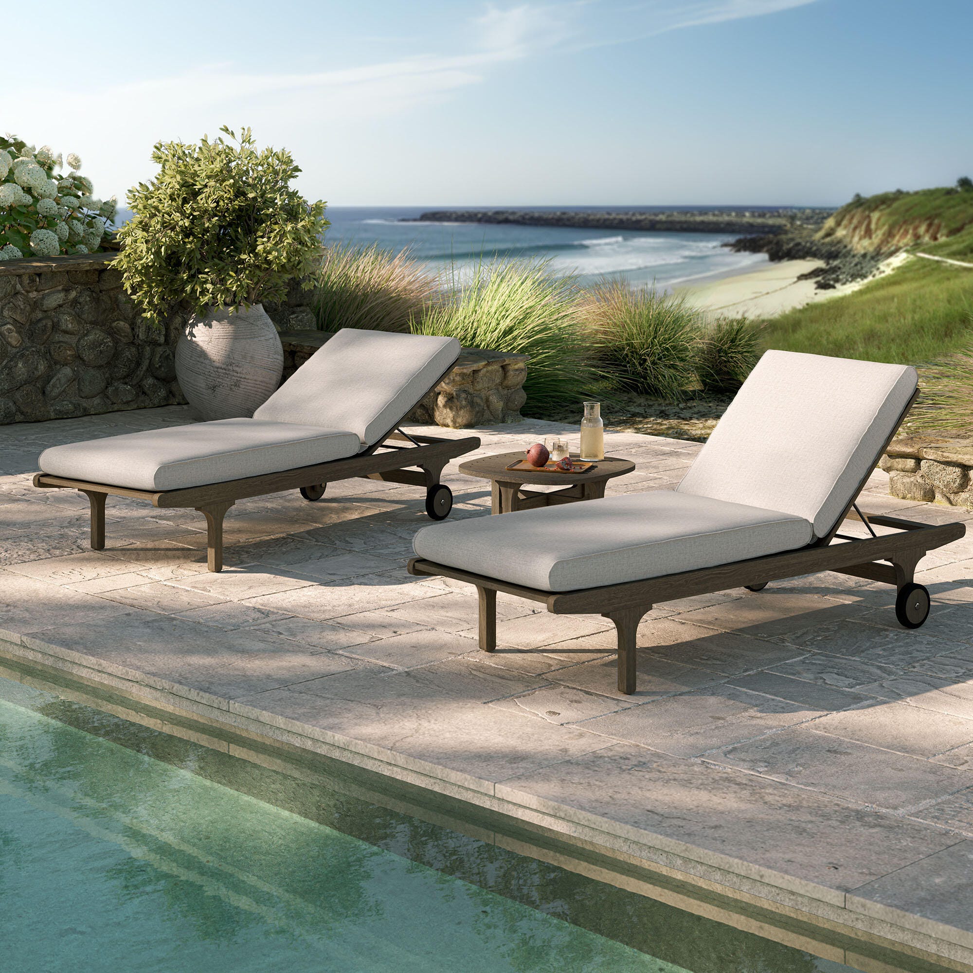 Modway Saratoga Outdoor 2 Chaise Lounge and Side Table, Pebble, large