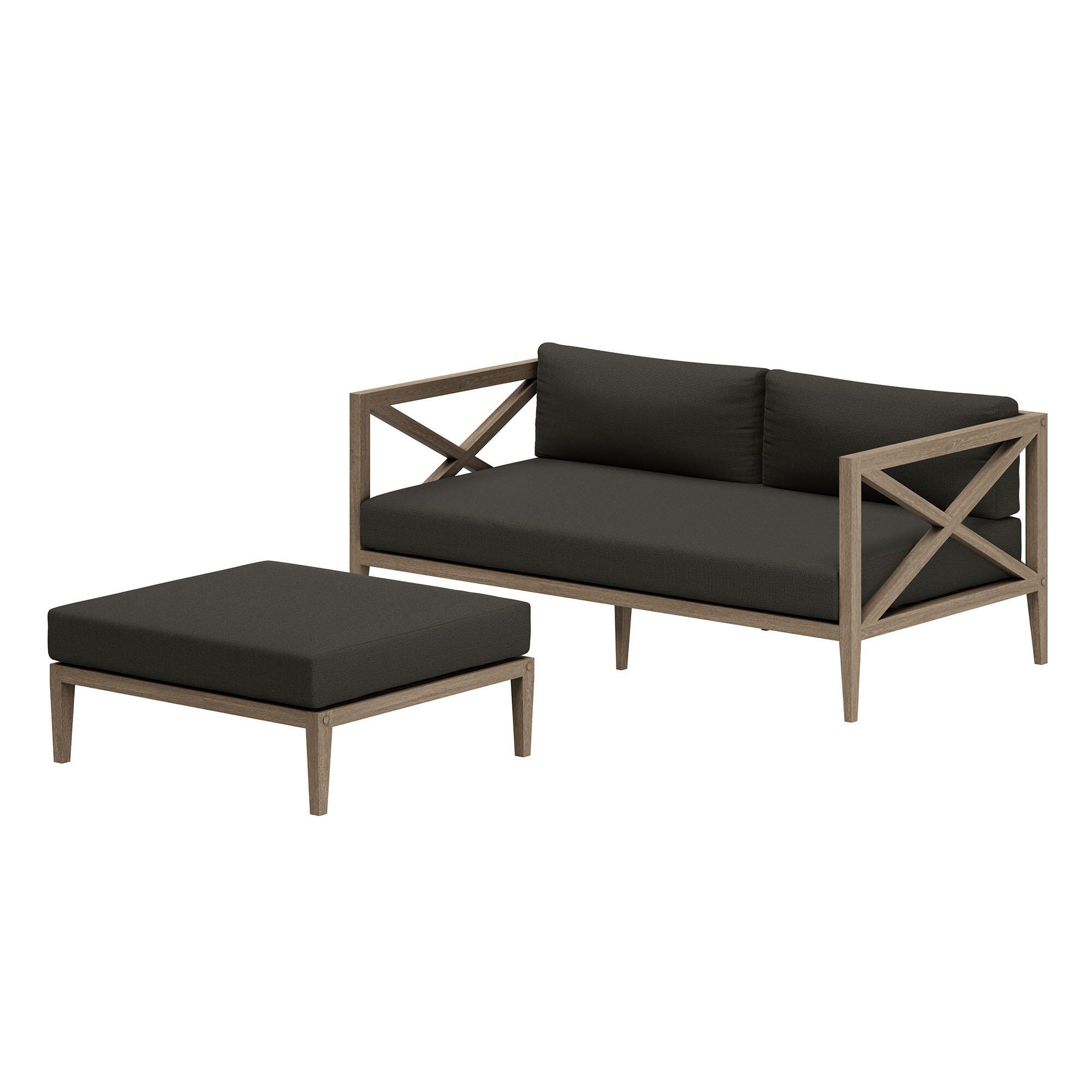 Modway Northlake Outdoor Loveseat and Ottoman Set, Flint Gray, large