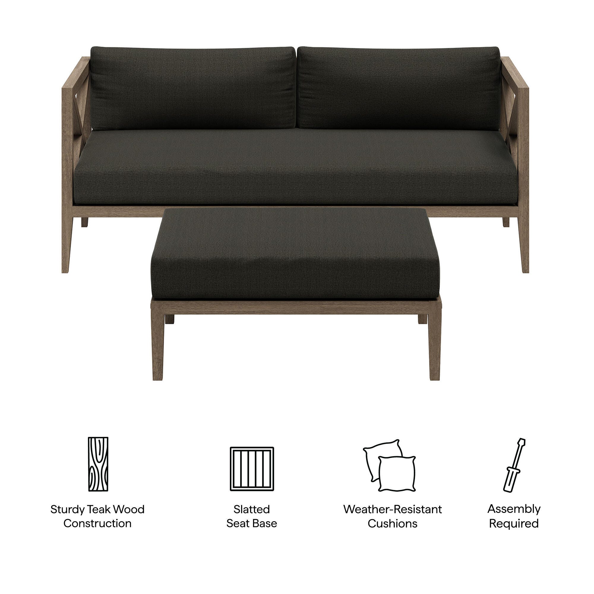 Modway Northlake Outdoor Loveseat and Ottoman Set, Flint Gray, large