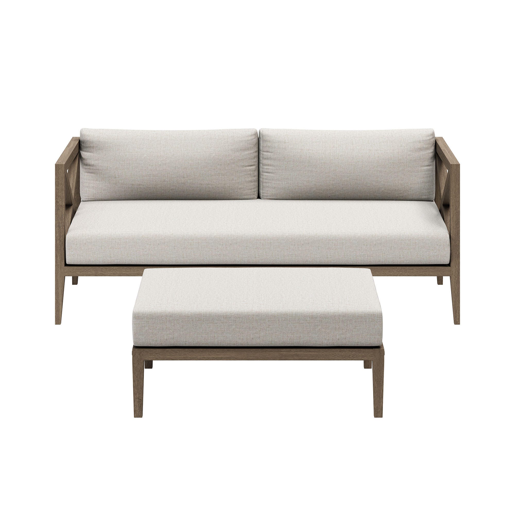 Modway Northlake Outdoor Loveseat and Ottoman Set, Pebble, large