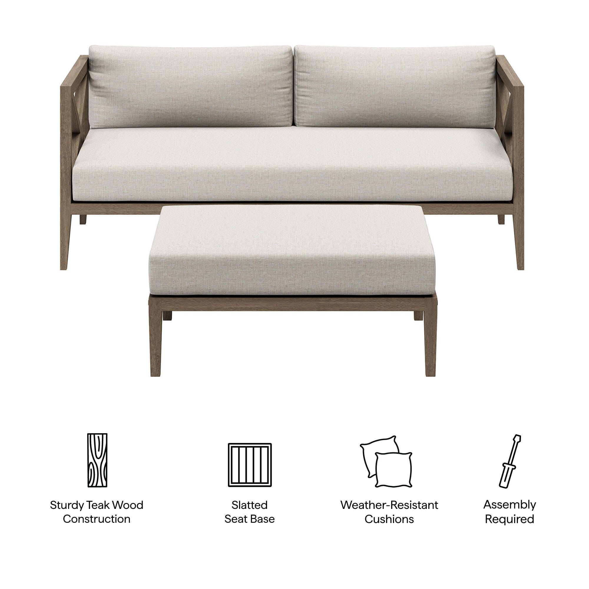 Modway Northlake Outdoor Loveseat and Ottoman Set, Pebble, large