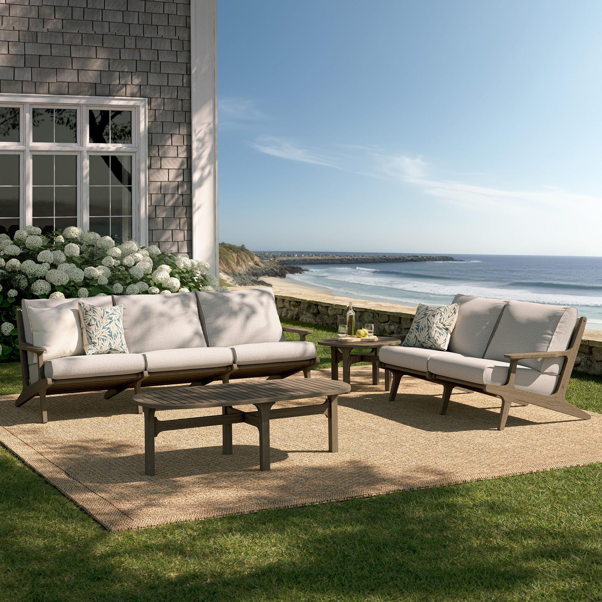 Modway Saratoga Outdoor Conversation Set with Side Table, Pebble, rollover
