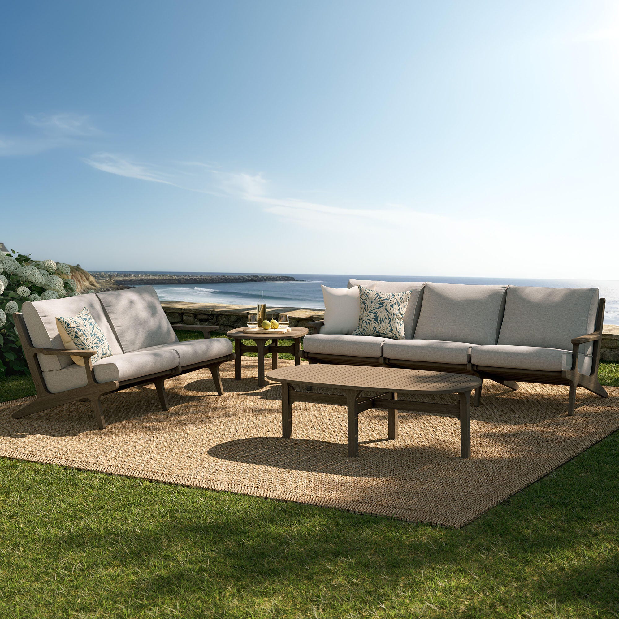 Modway Saratoga Outdoor Conversation Set with Side Table, Pebble, large