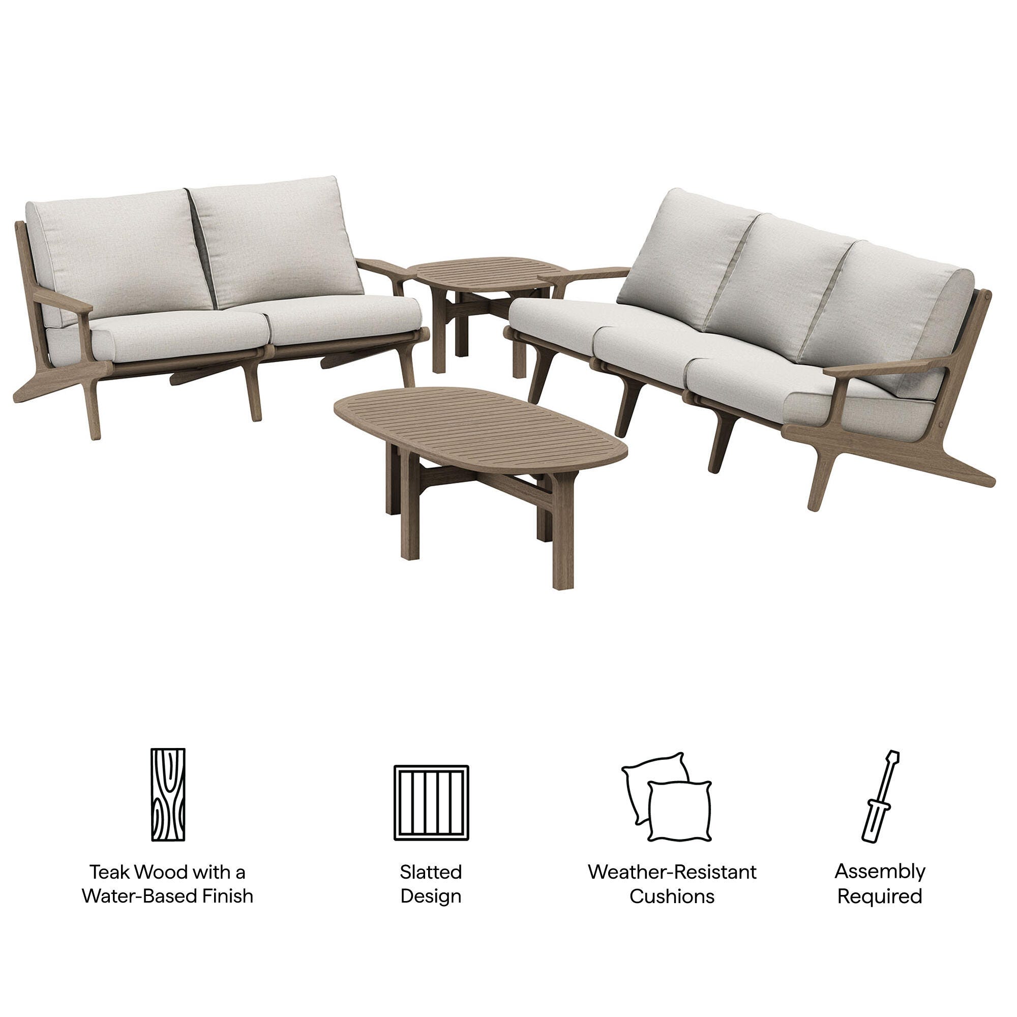 Modway Saratoga Outdoor Conversation Set with Side Table, Pebble, large