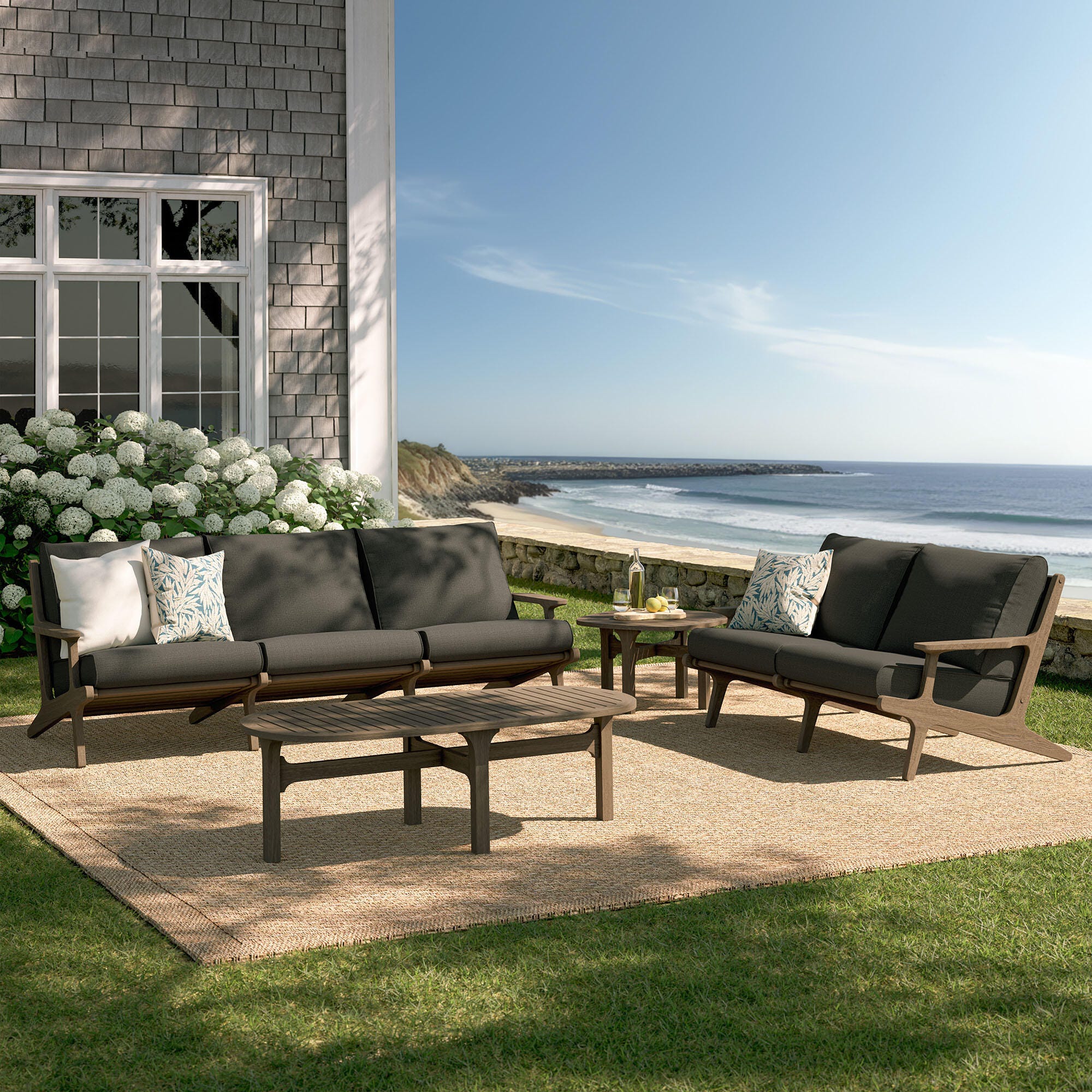 Modway Saratoga Outdoor Conversation Set with Side Table, Flint Gray, rollover