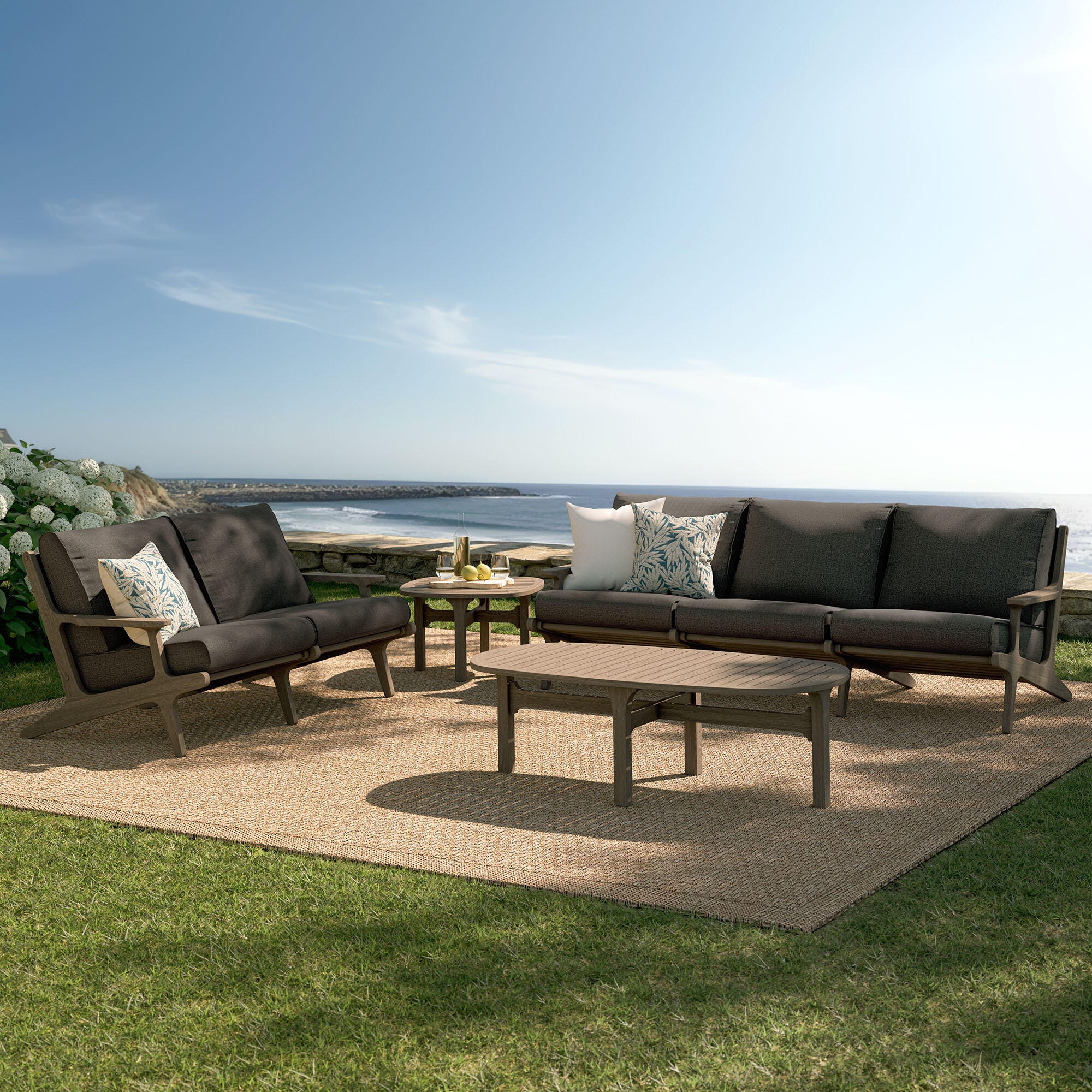 Modway Saratoga Outdoor Conversation Set with Side Table, Flint Gray, large