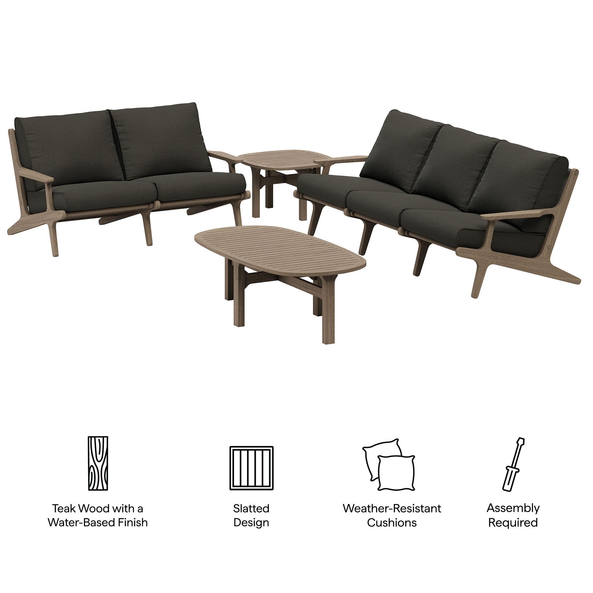 Modway Saratoga Outdoor Conversation Set with Side Table, Flint Gray, large