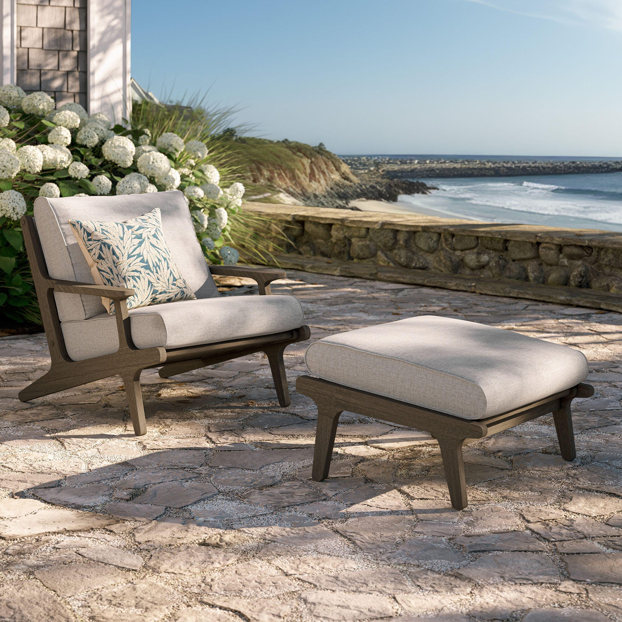 Modway Saratoga Outdoor Chair with Ottoman Set, Pebble, rollover