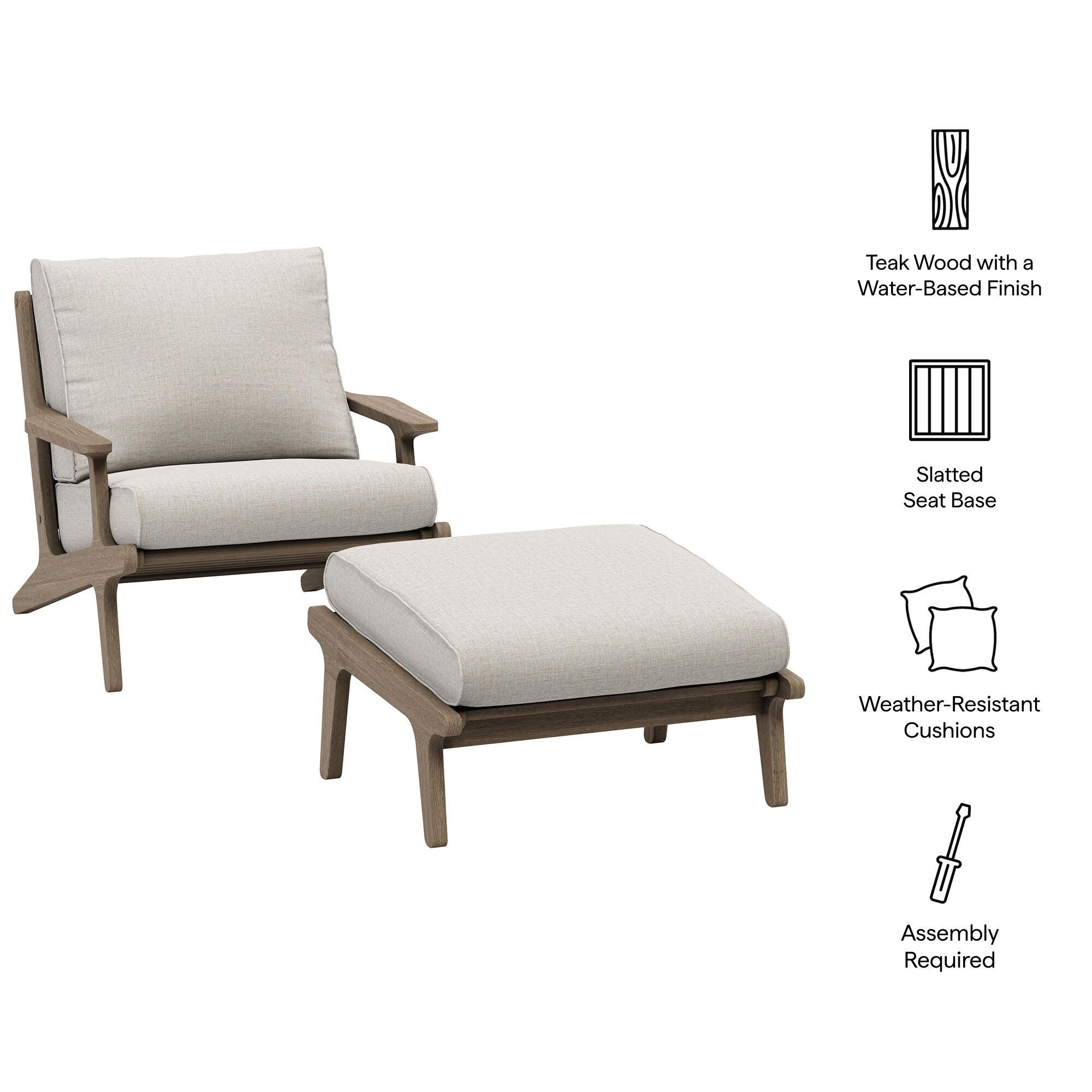Modway Saratoga Outdoor Chair with Ottoman Set, Pebble, large
