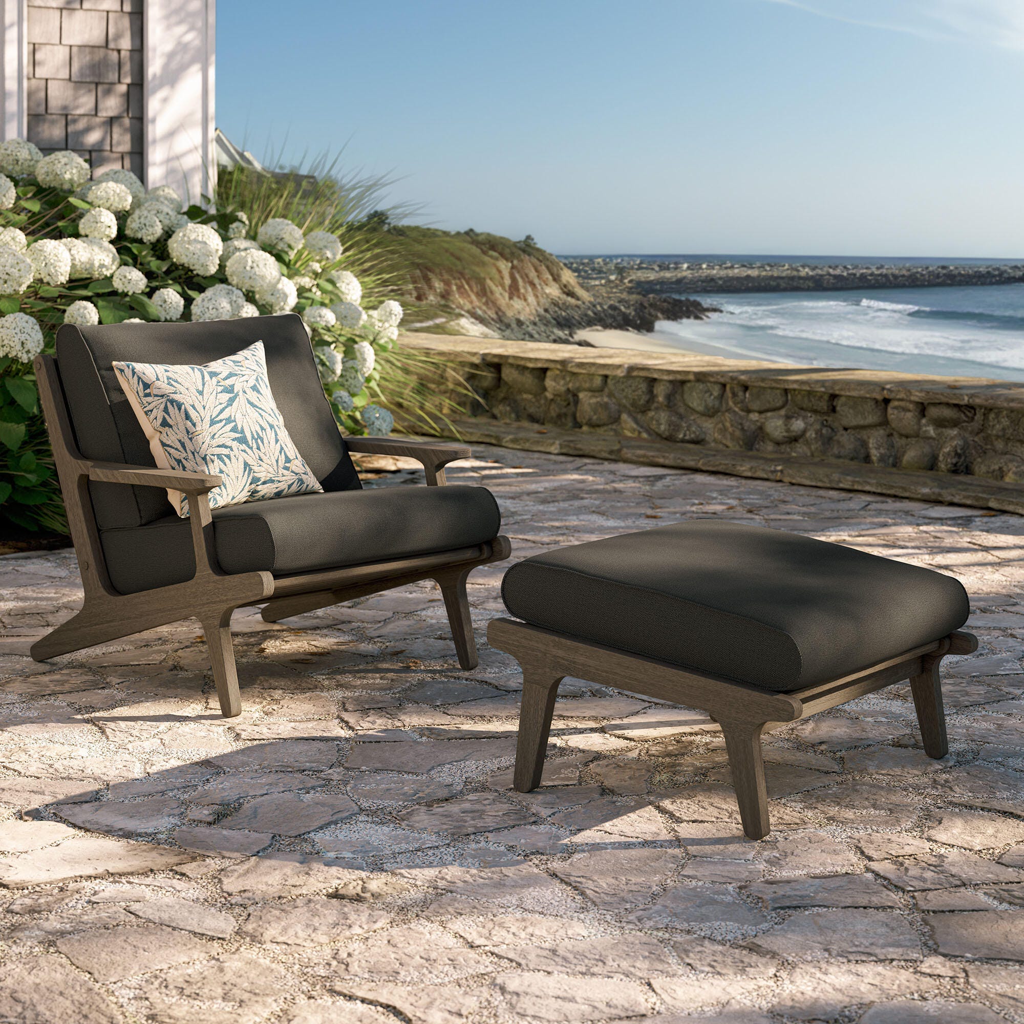 Modway Saratoga Outdoor Chair with Ottoman Set, Flint Gray, rollover