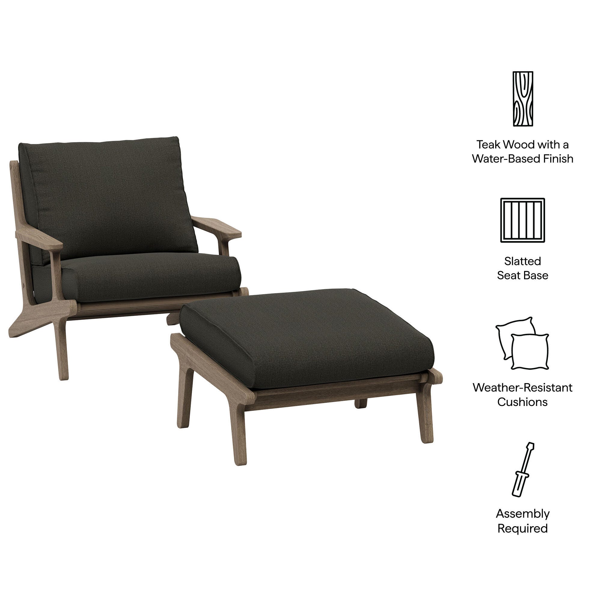 Modway Saratoga Outdoor Chair with Ottoman Set, Flint Gray, large