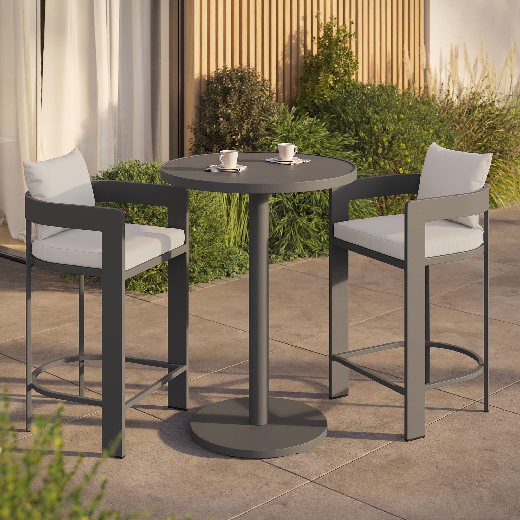 Modway Tahoe Outdoor Round Bar Table and 2 Bar Stools, White, rollover