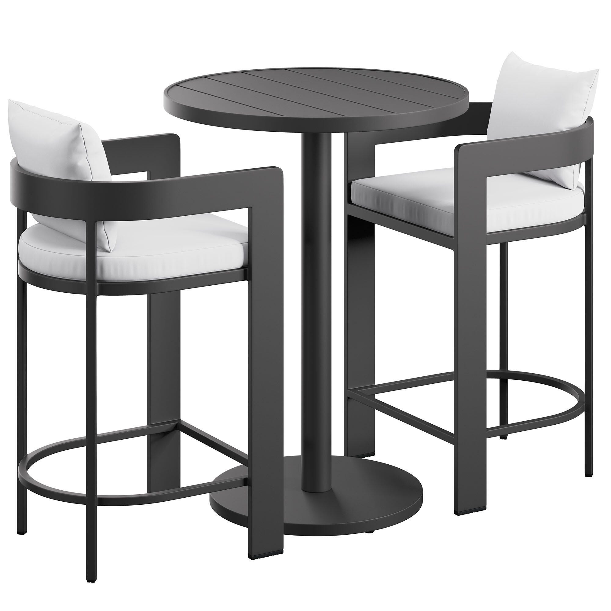 Modway Tahoe Outdoor Round Bar Table and 2 Bar Stools, White, large