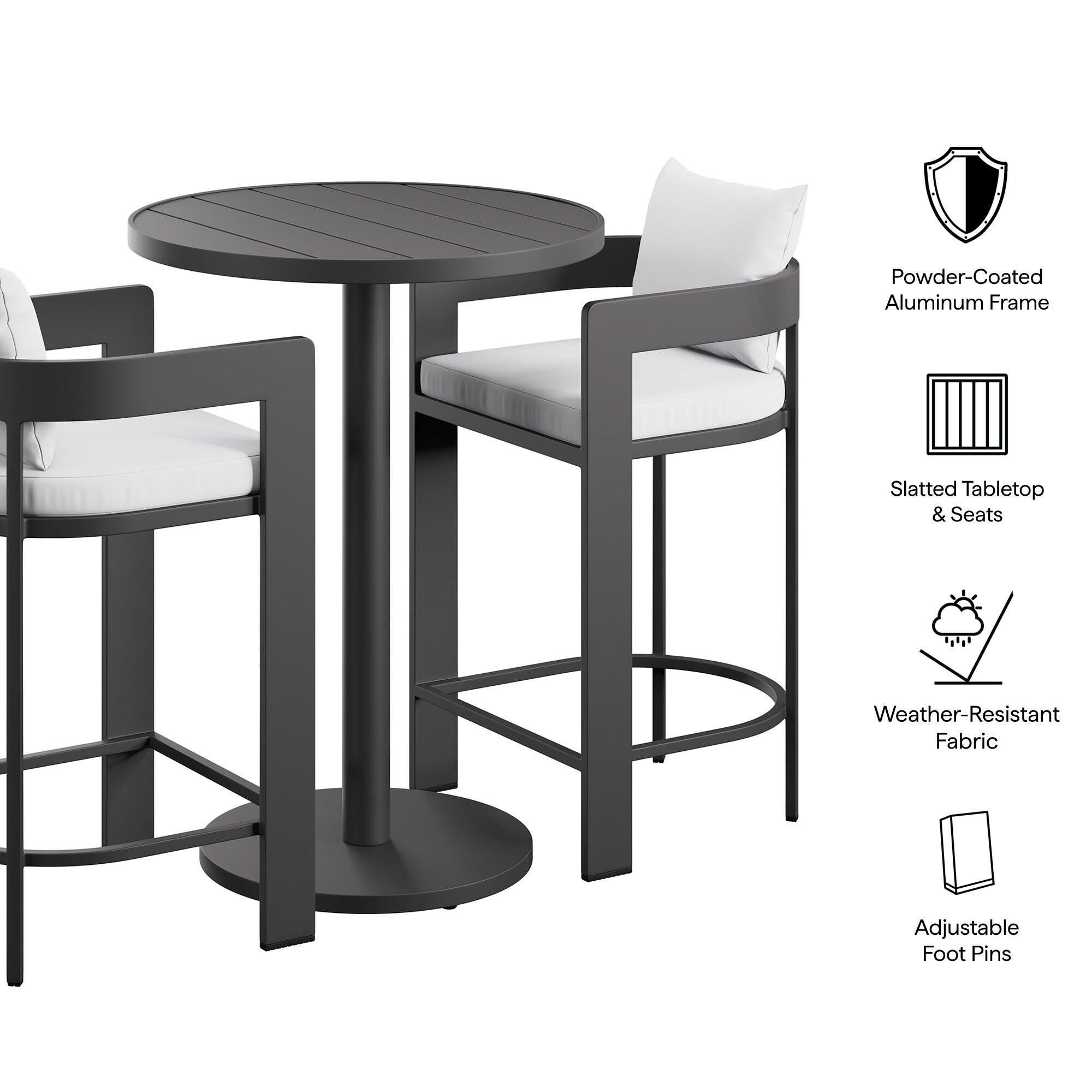 Modway Tahoe Outdoor Round Bar Table and 2 Bar Stools, White, large