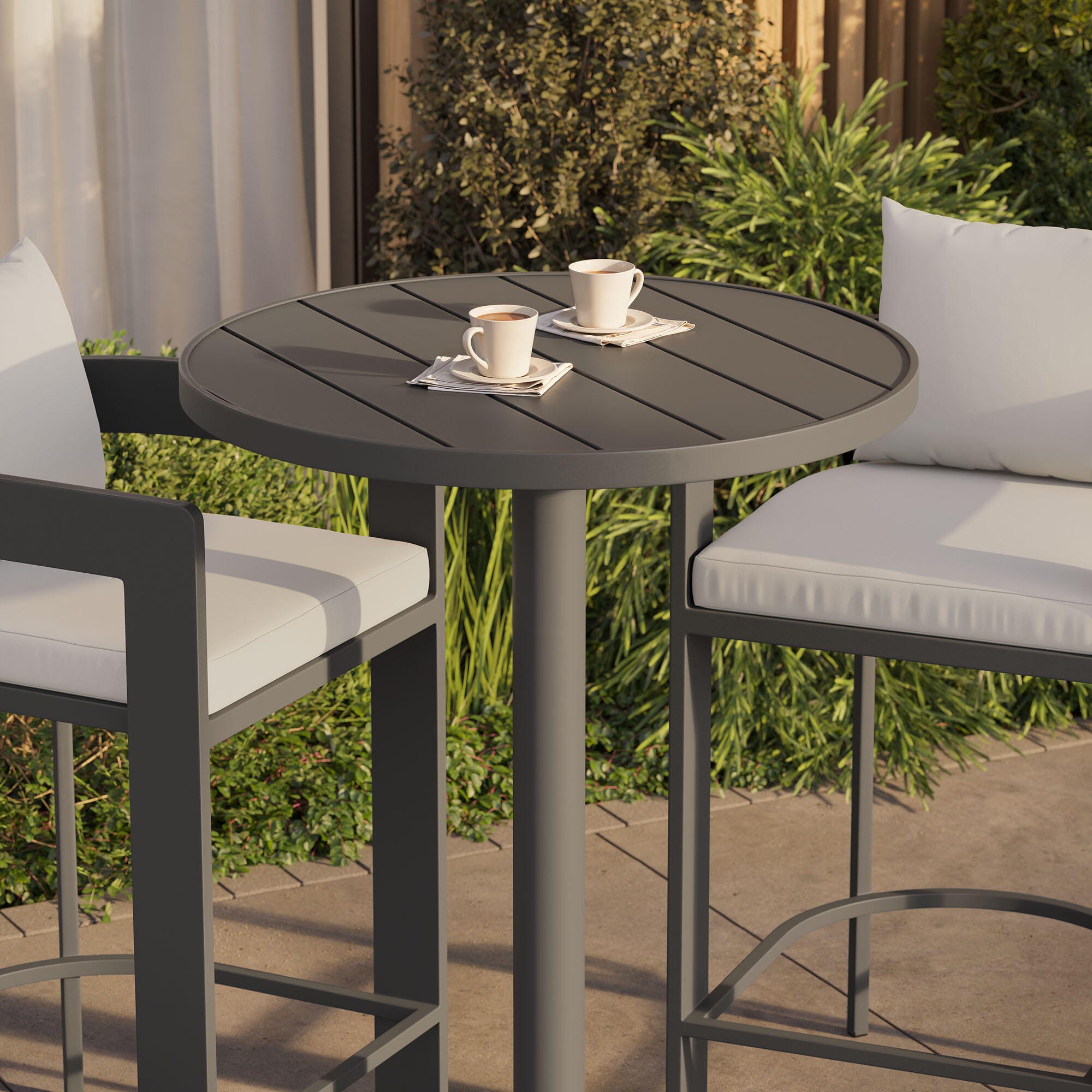 Modway Tahoe Outdoor Round Bar Table and 2 Bar Stools, White, large