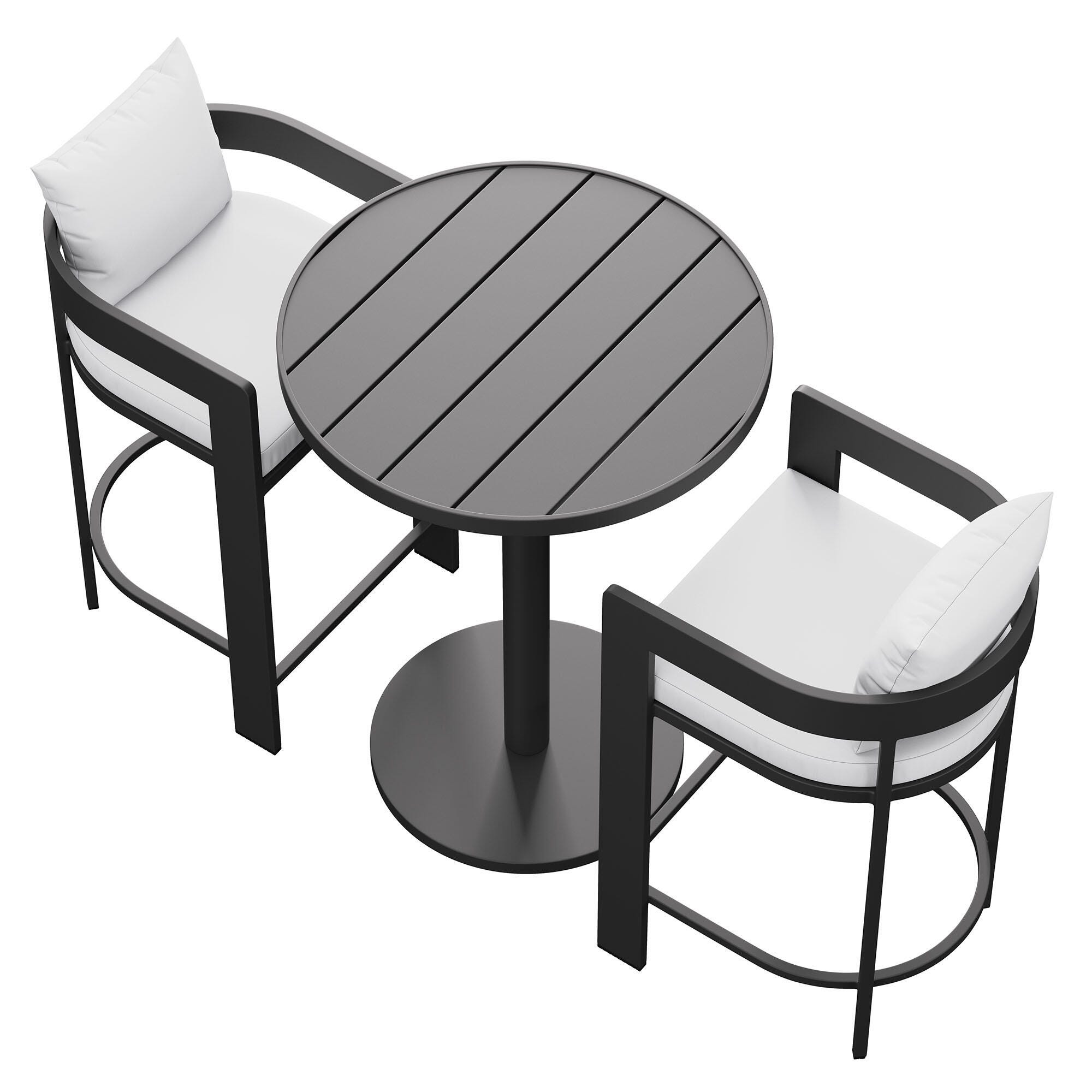 Modway Tahoe Outdoor Round Bar Table and 2 Bar Stools, White, large