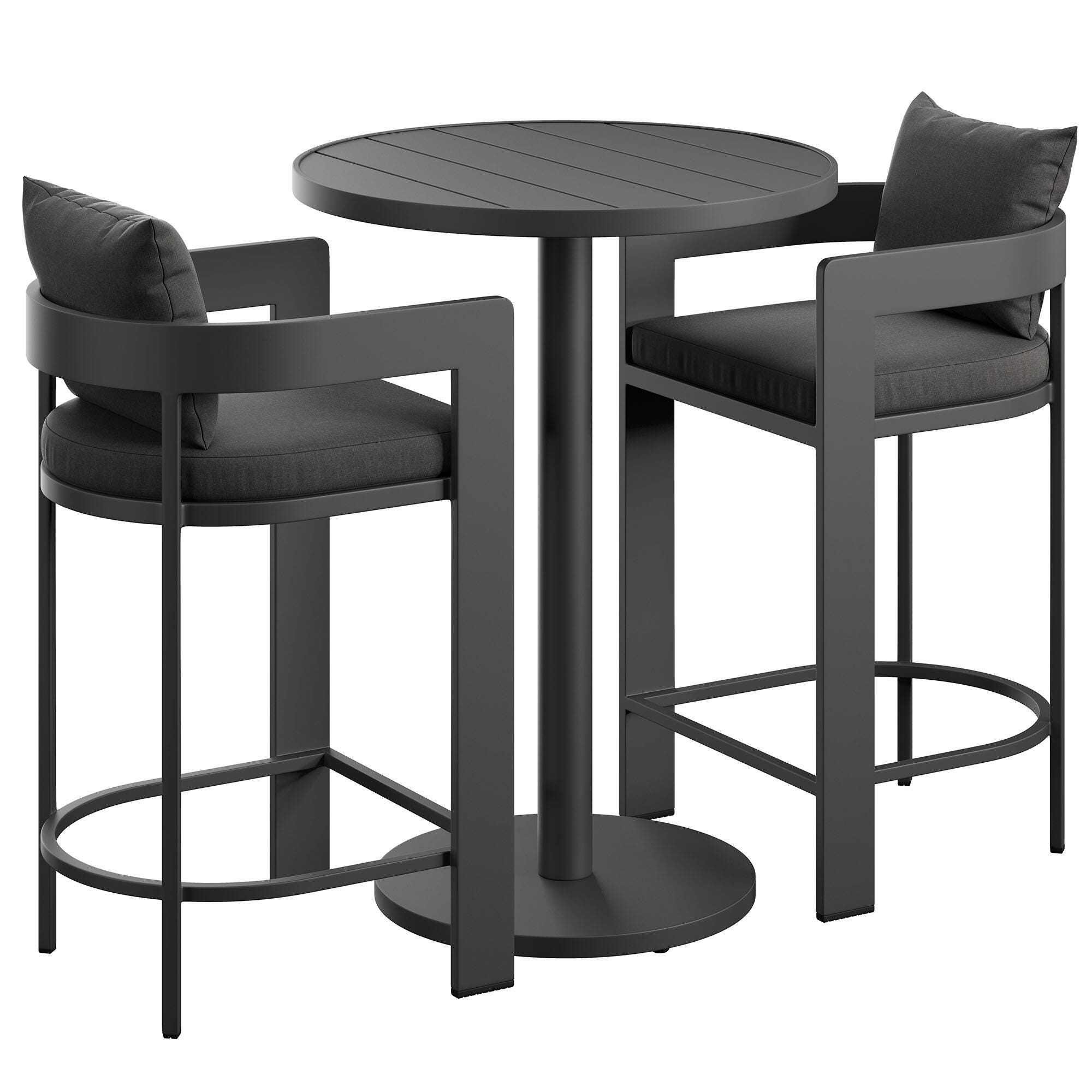 Modway Tahoe Outdoor Round Bar Table and 2 Bar Stools, Charcoal, large