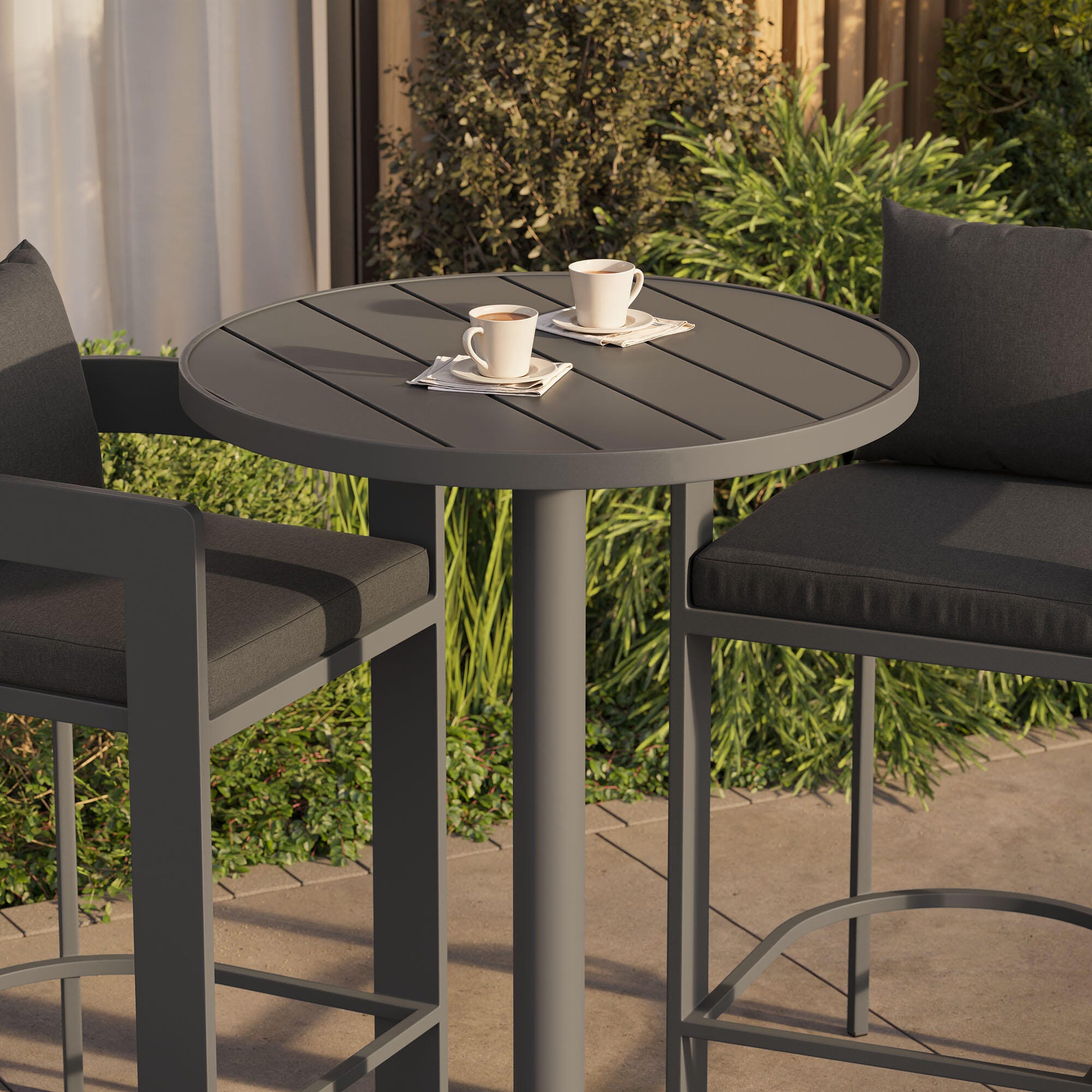 Modway Tahoe Outdoor Round Bar Table and 2 Bar Stools, Charcoal, large